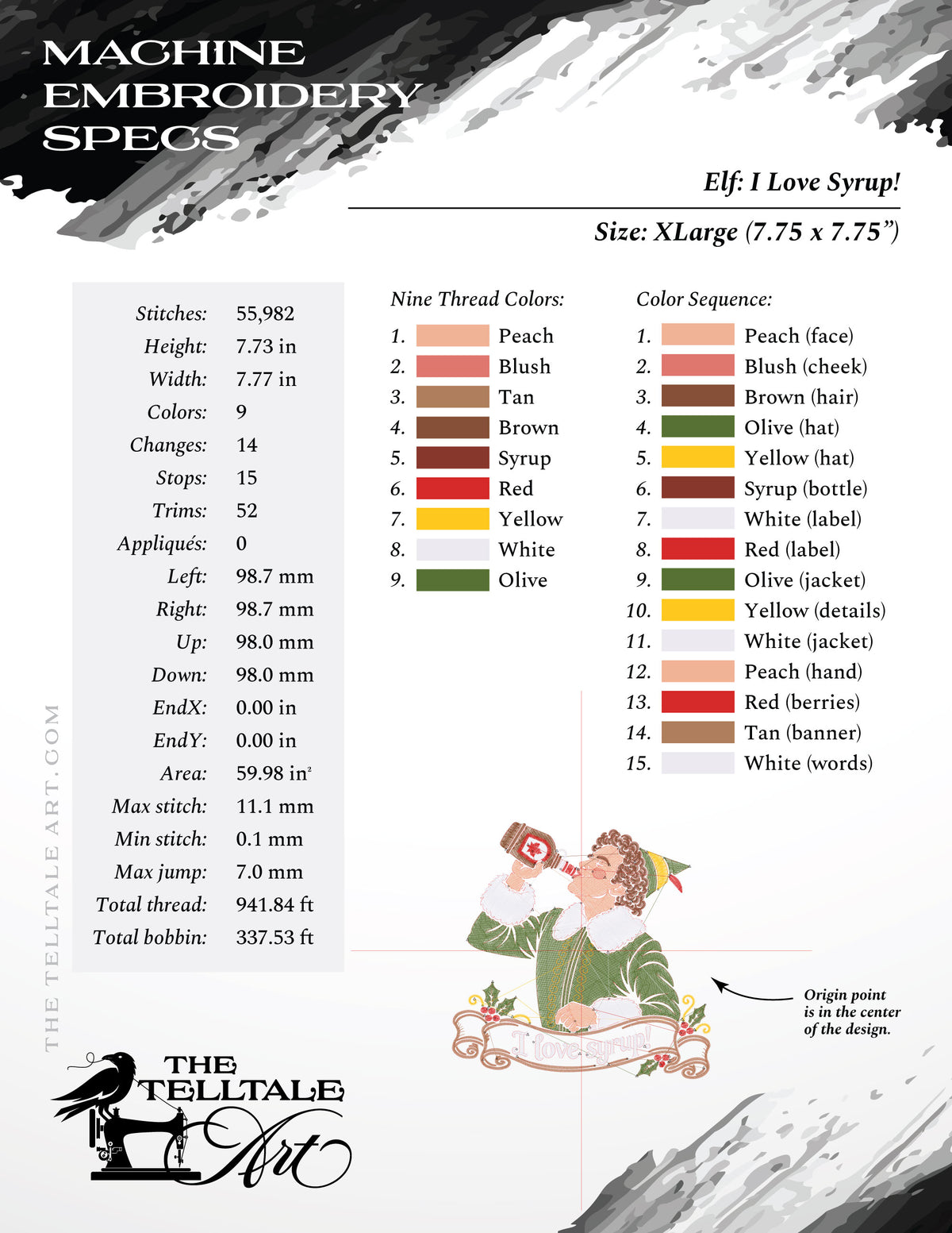 I Love Syrup – Goofy Elf Embroidery Design – Four Sizes 5 to 8 Inches