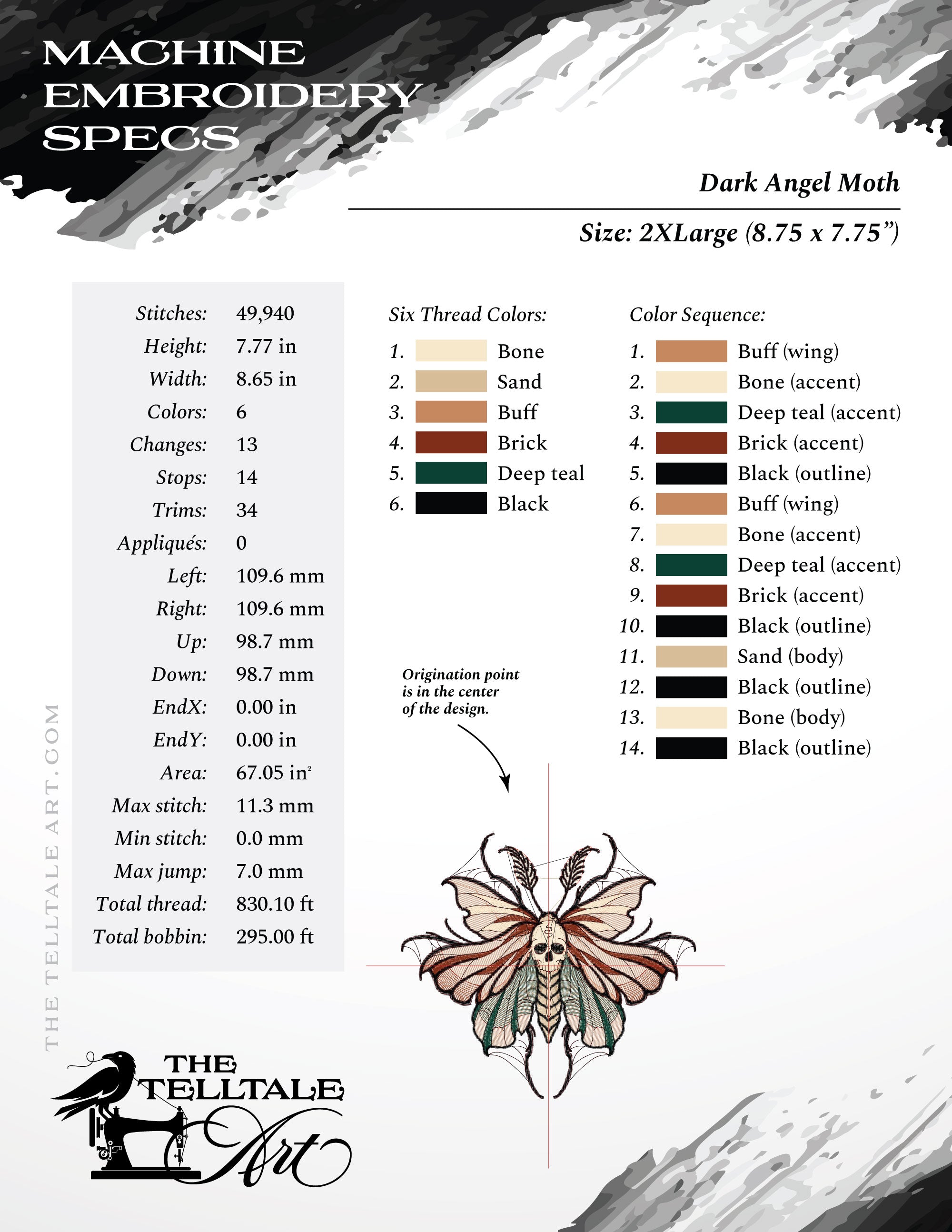 Angel of Death Moth – Gothic Tattoo Style – Six Sizes 4 to 9 Inches