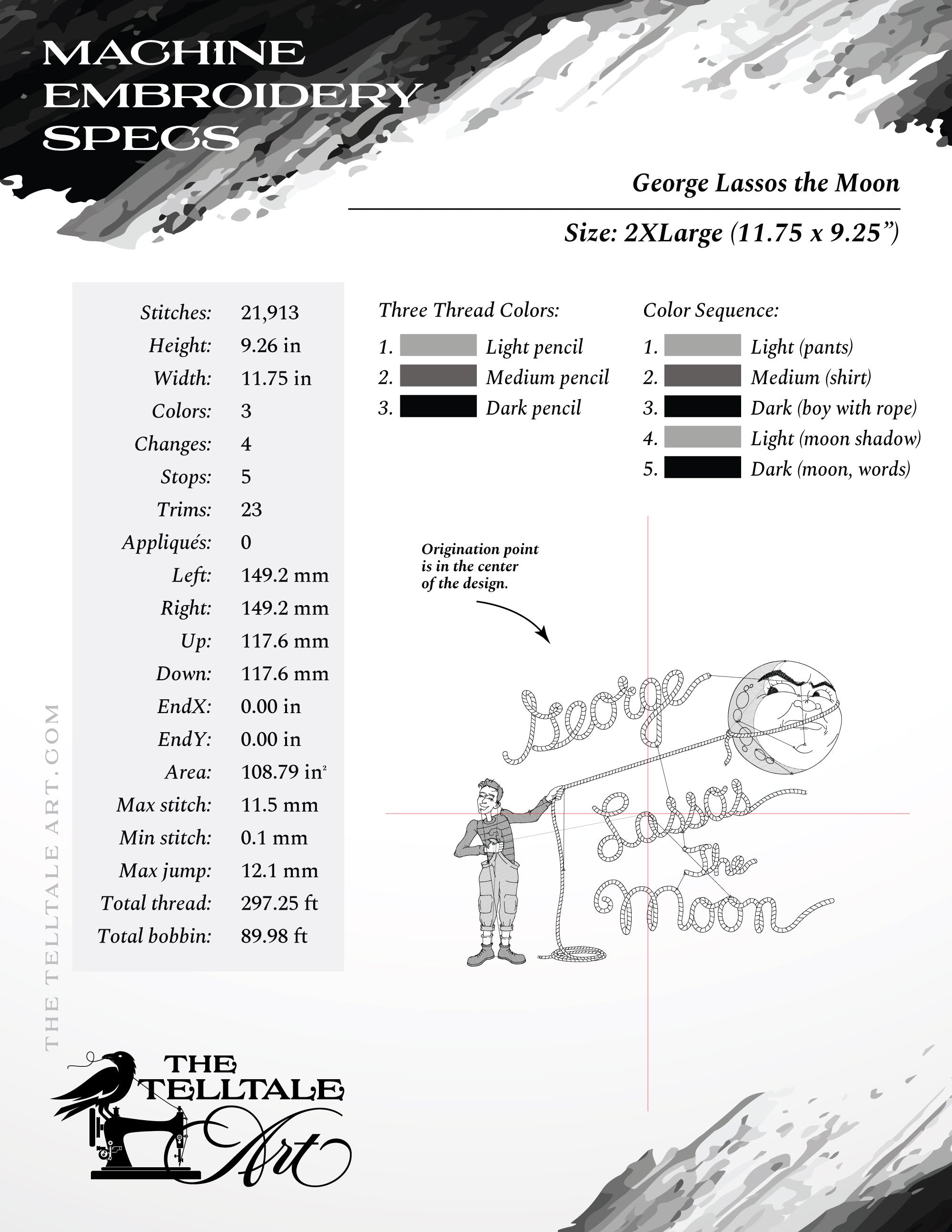 George Lassos the Moon – Five Sizes 7 to 12 Inches, Plus Separate Pieces for 4x4 Hoops