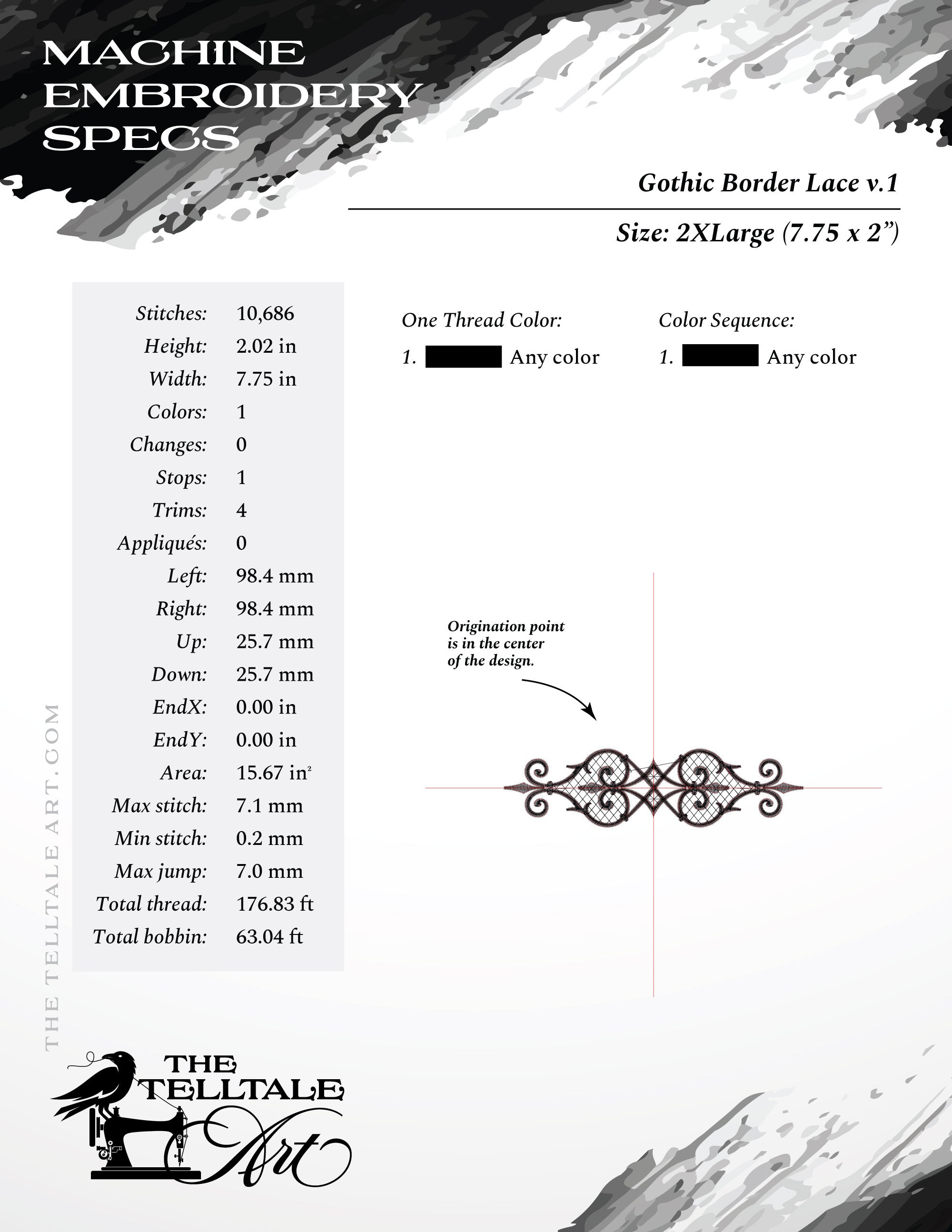 Ornate Gothic Heart/Spade Border – Includes Clean Satin and Lacework Fill – Five Sizes 4 to 8 Inches