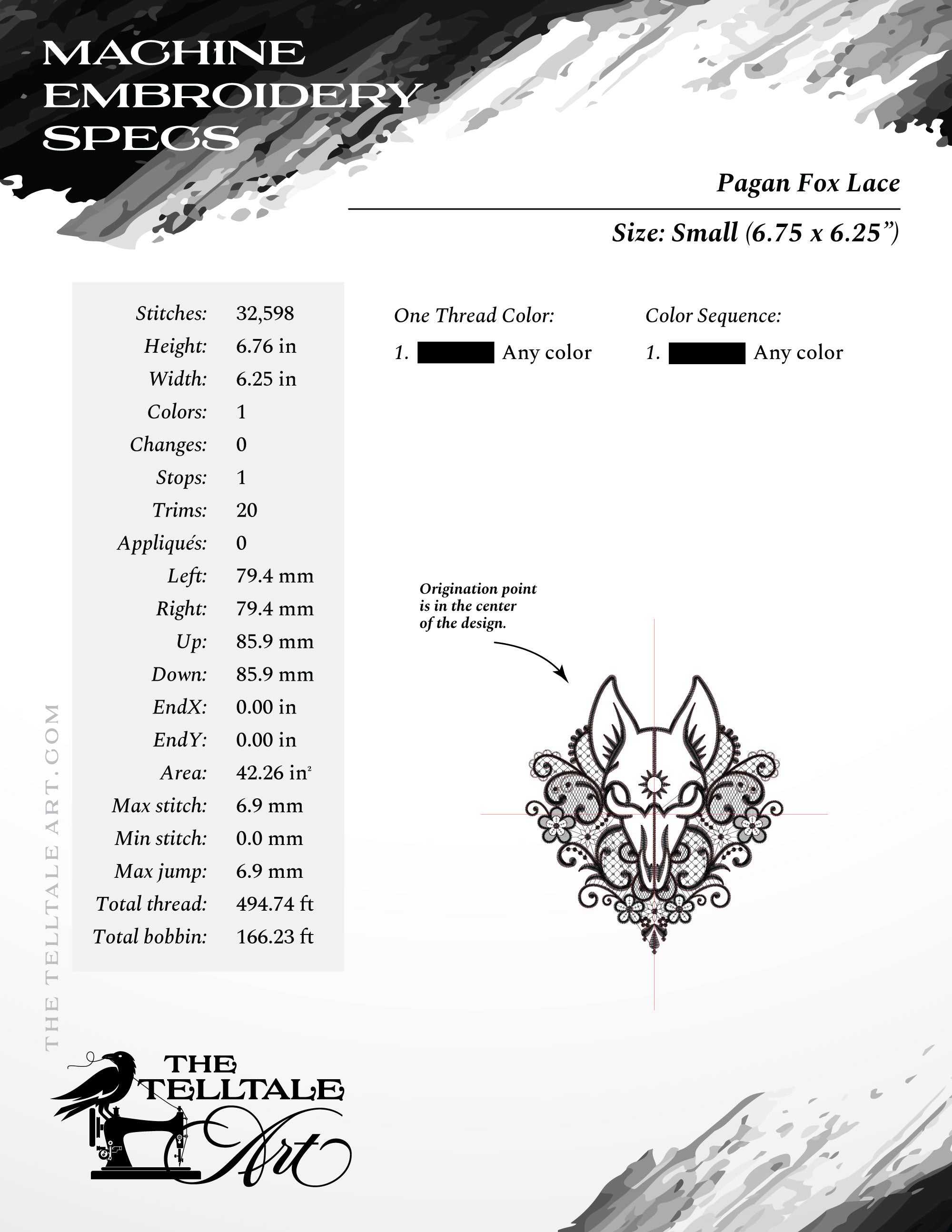 Pagan Fox Skull with Victorian Lace – Five Sizes 7 to 12 Inches – Gothic Embroidery