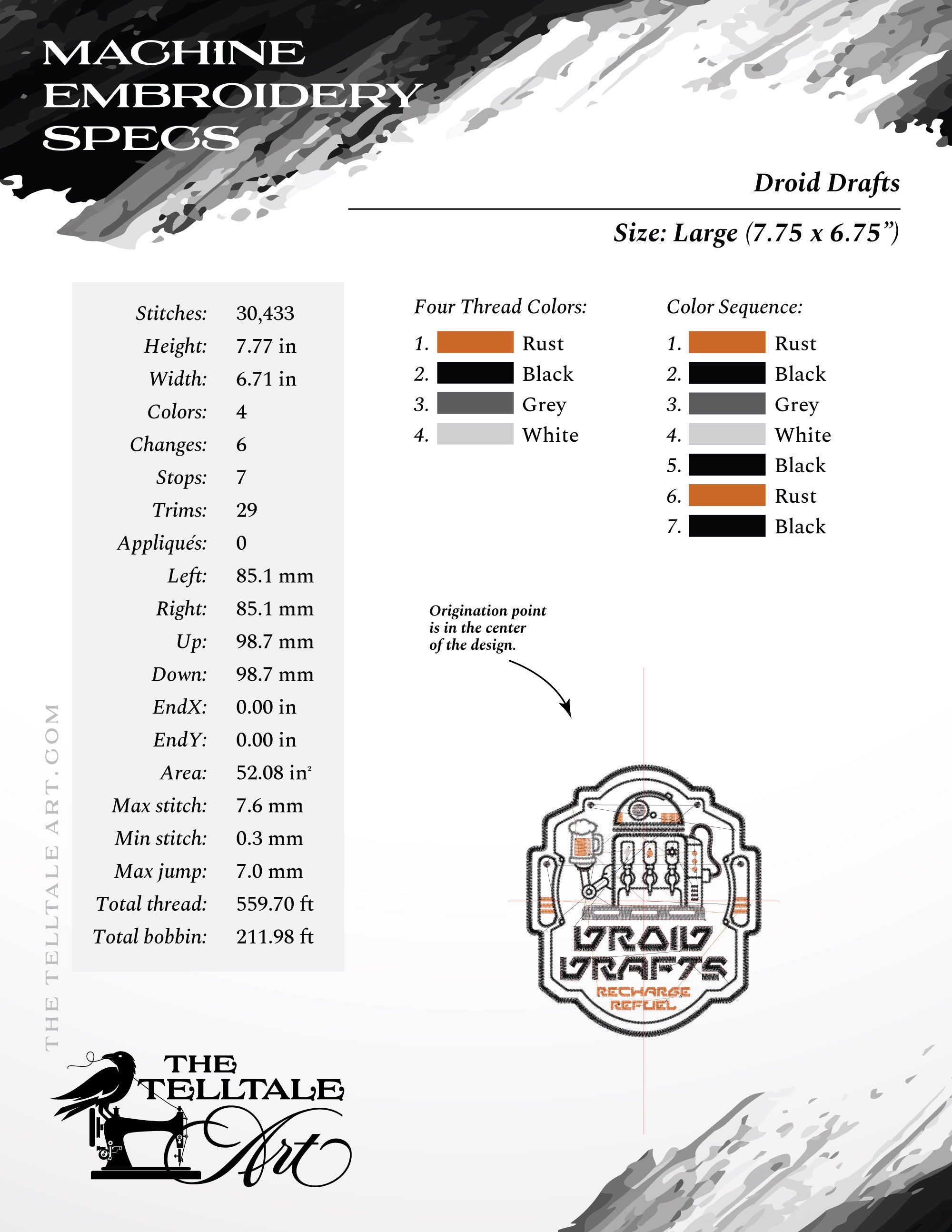 Droid Drafts Embroidery & SVG – Galactic Recharge and Refuel – Sizes 5.5 to 14 Inches Tall