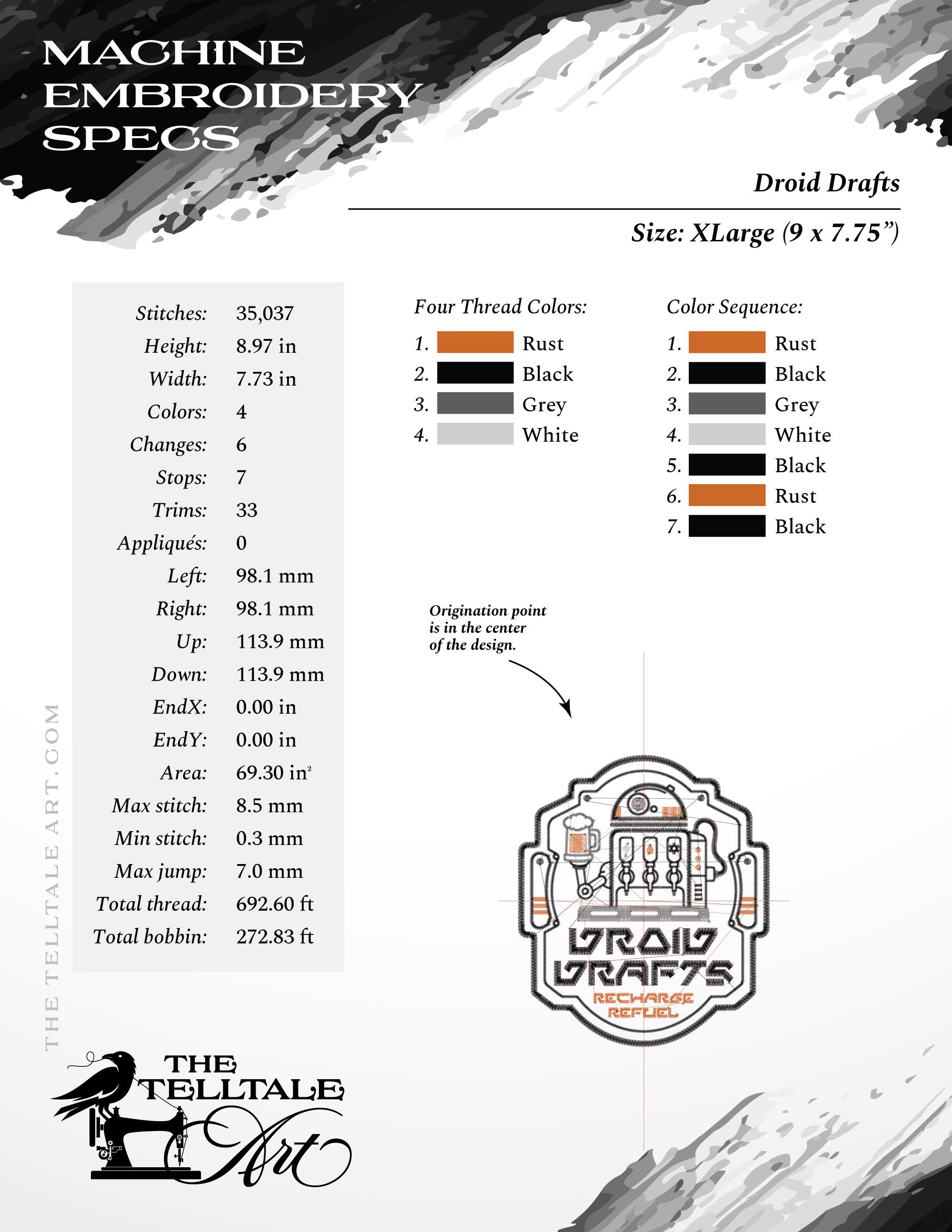 Droid Drafts Embroidery & SVG – Galactic Recharge and Refuel – Sizes 5.5 to 14 Inches Tall