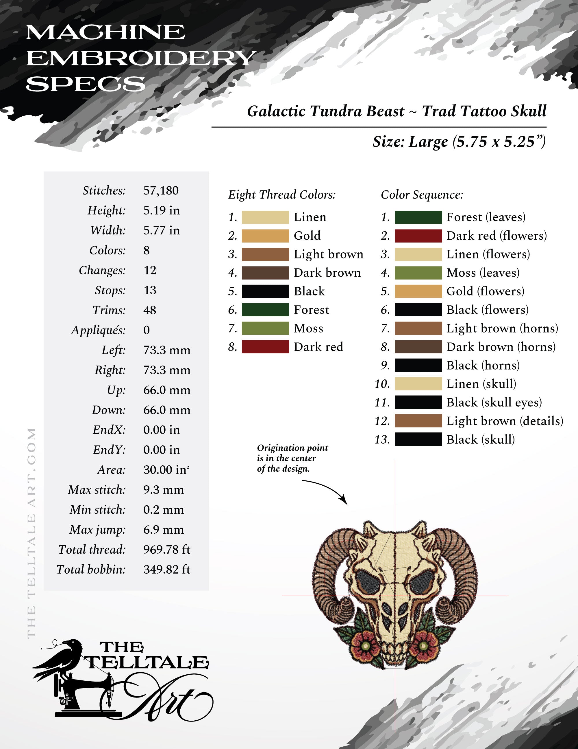 Galactic Tundra Beast Skull – Space Western Tattoo Style – Four Sizes 4 to 8 Inches