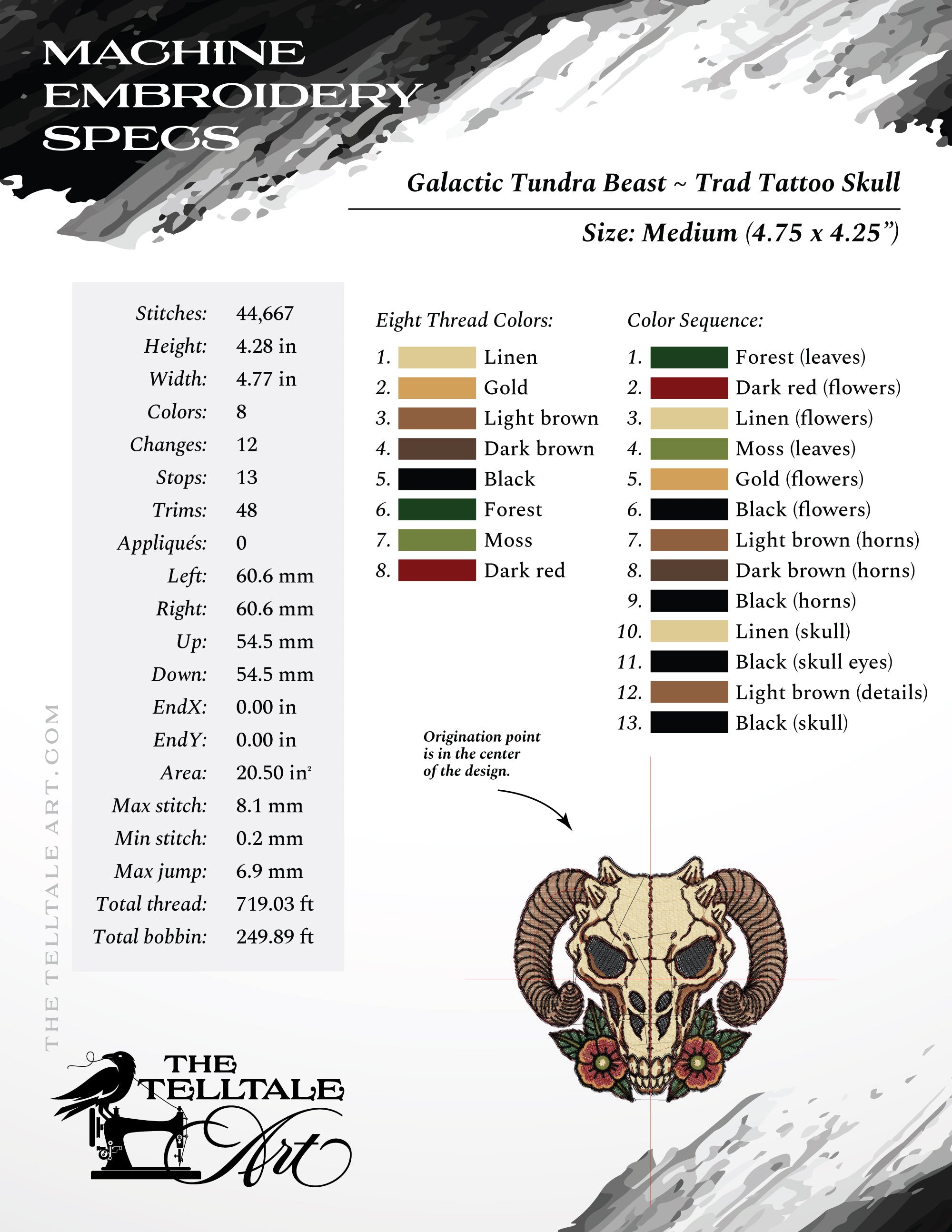 Galactic Tundra Beast Skull – Space Western Tattoo Style – Four Sizes 4 to 8 Inches