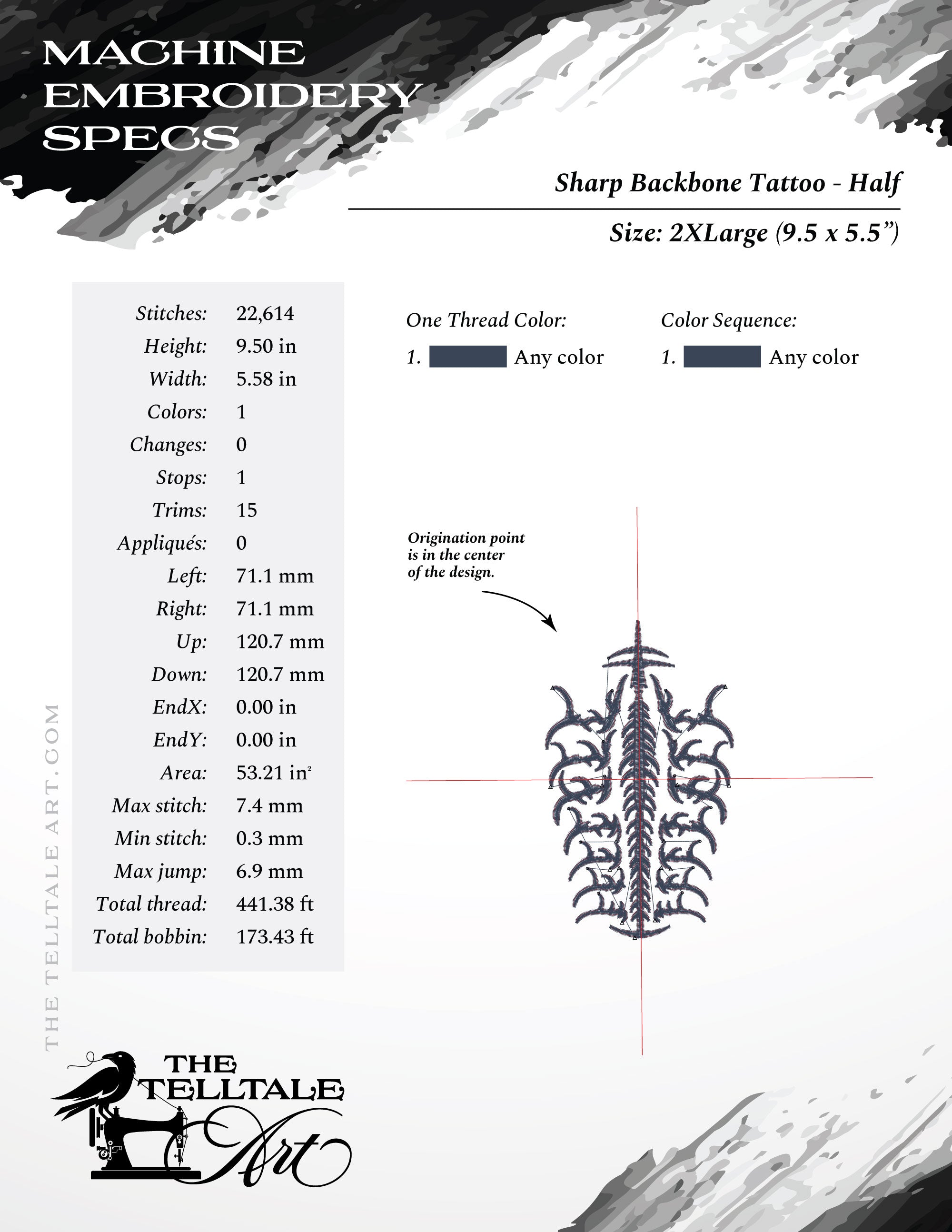 Sharp Backbone Spine – Seven Sizes 4 to 14 Inches – Gothic Tattoo Style