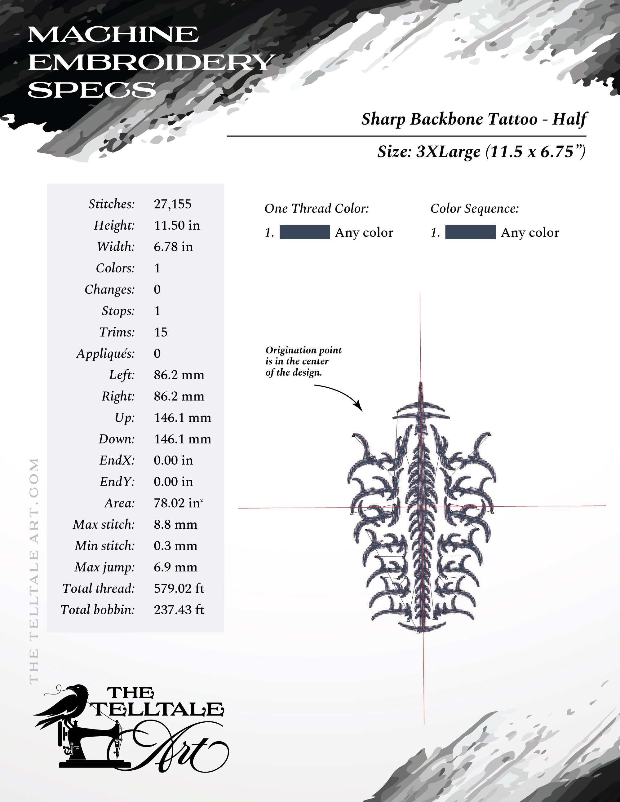 Sharp Backbone Spine – Seven Sizes 4 to 14 Inches – Gothic Tattoo Style