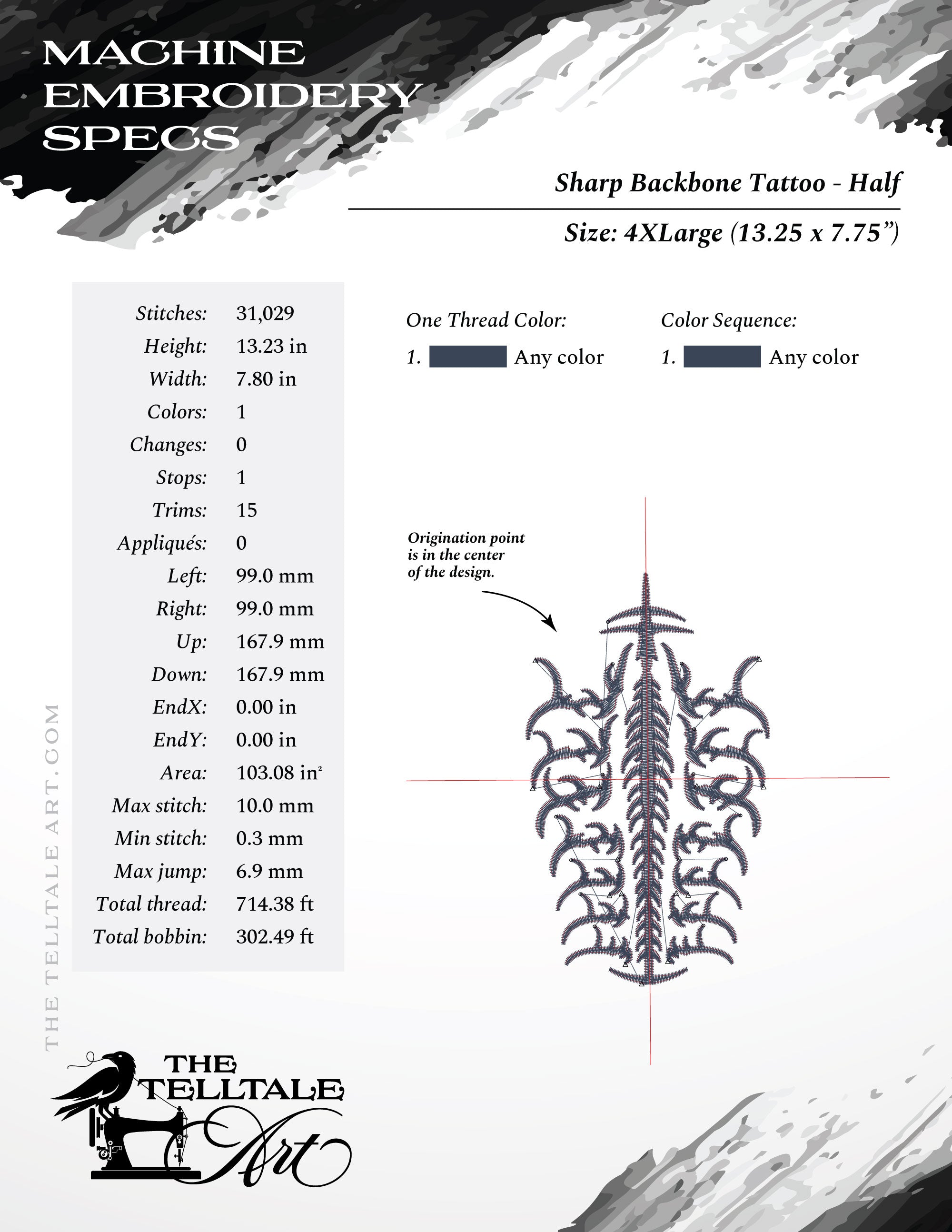 Sharp Backbone Spine – Seven Sizes 4 to 14 Inches – Gothic Tattoo Style