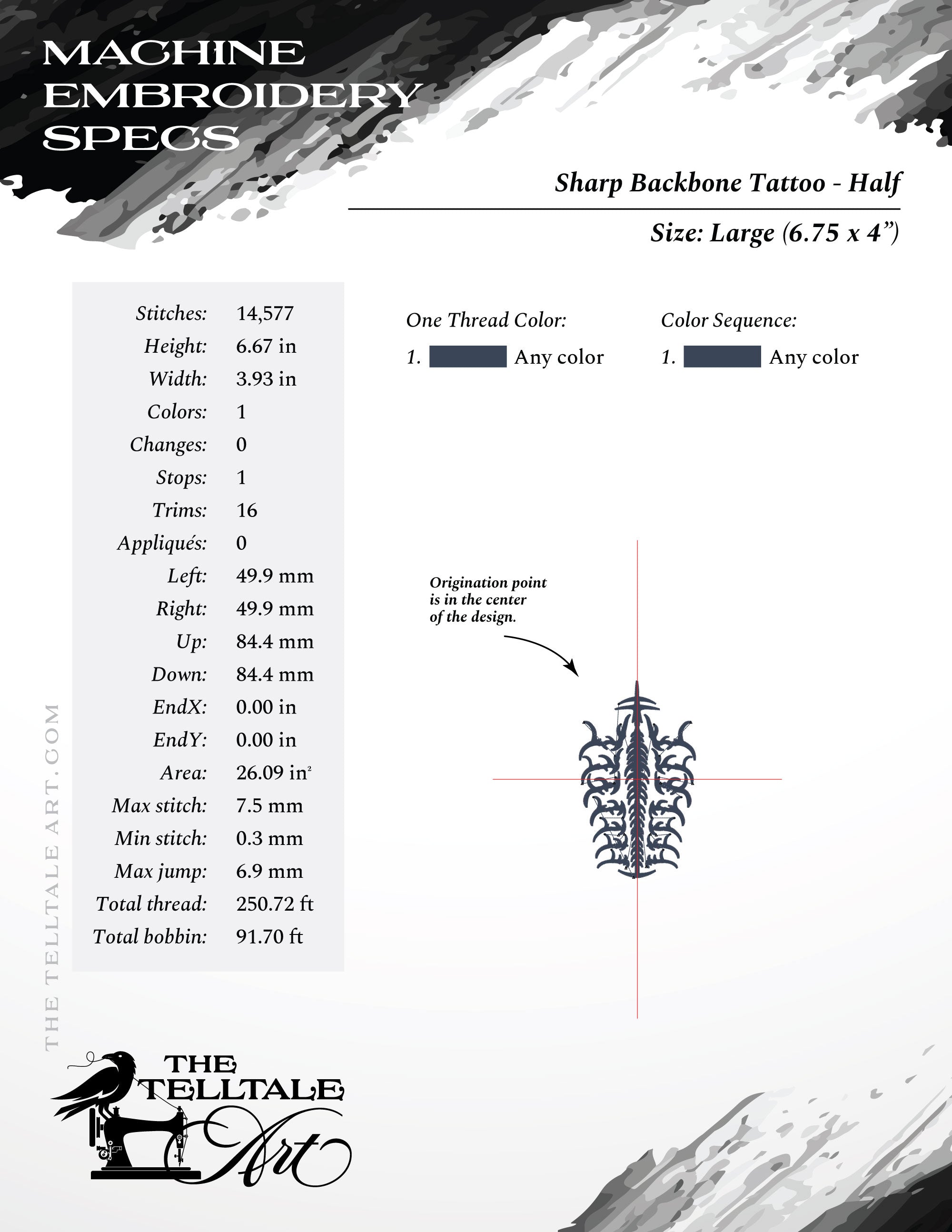 Sharp Backbone Spine – Seven Sizes 4 to 14 Inches – Gothic Tattoo Style