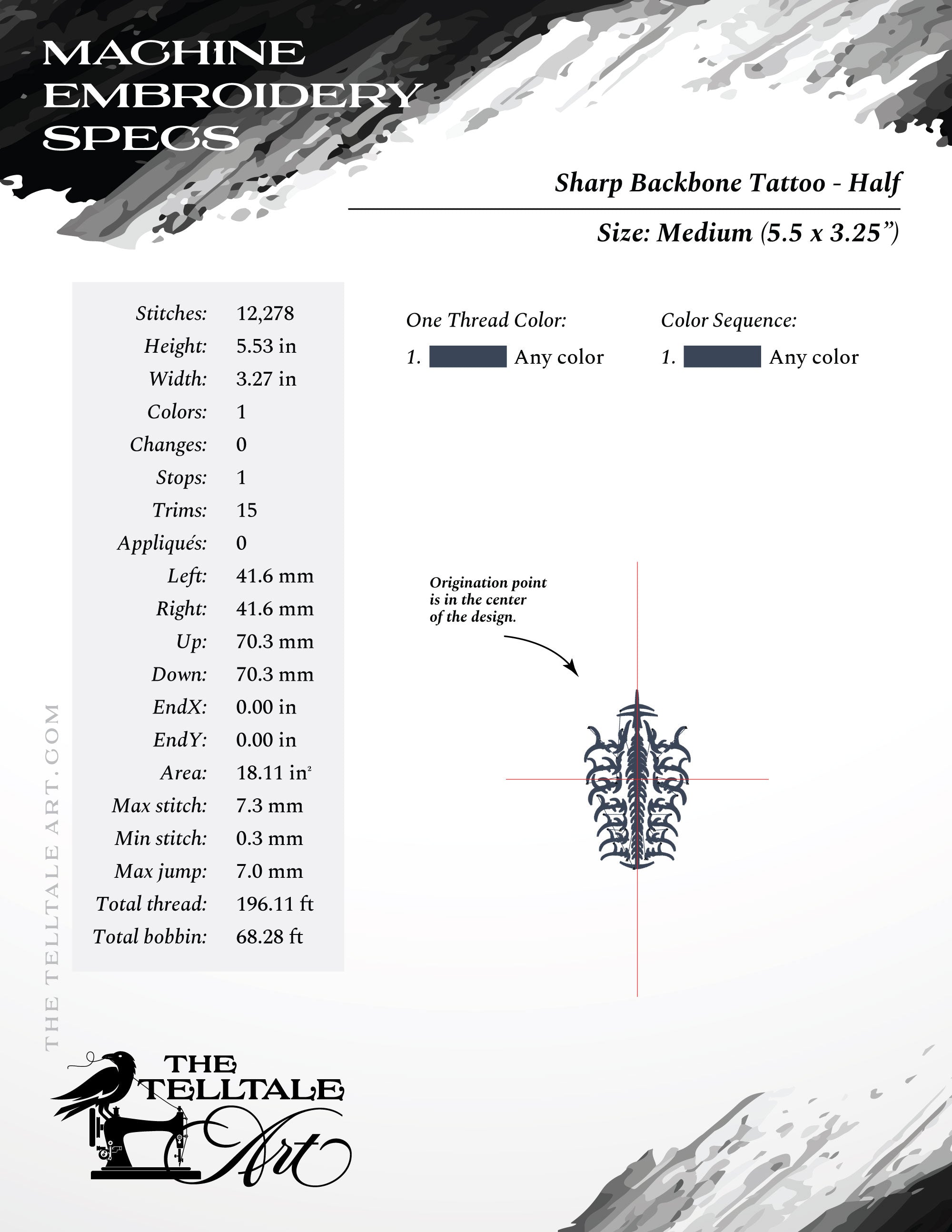 Sharp Backbone Spine – Seven Sizes 4 to 14 Inches – Gothic Tattoo Style