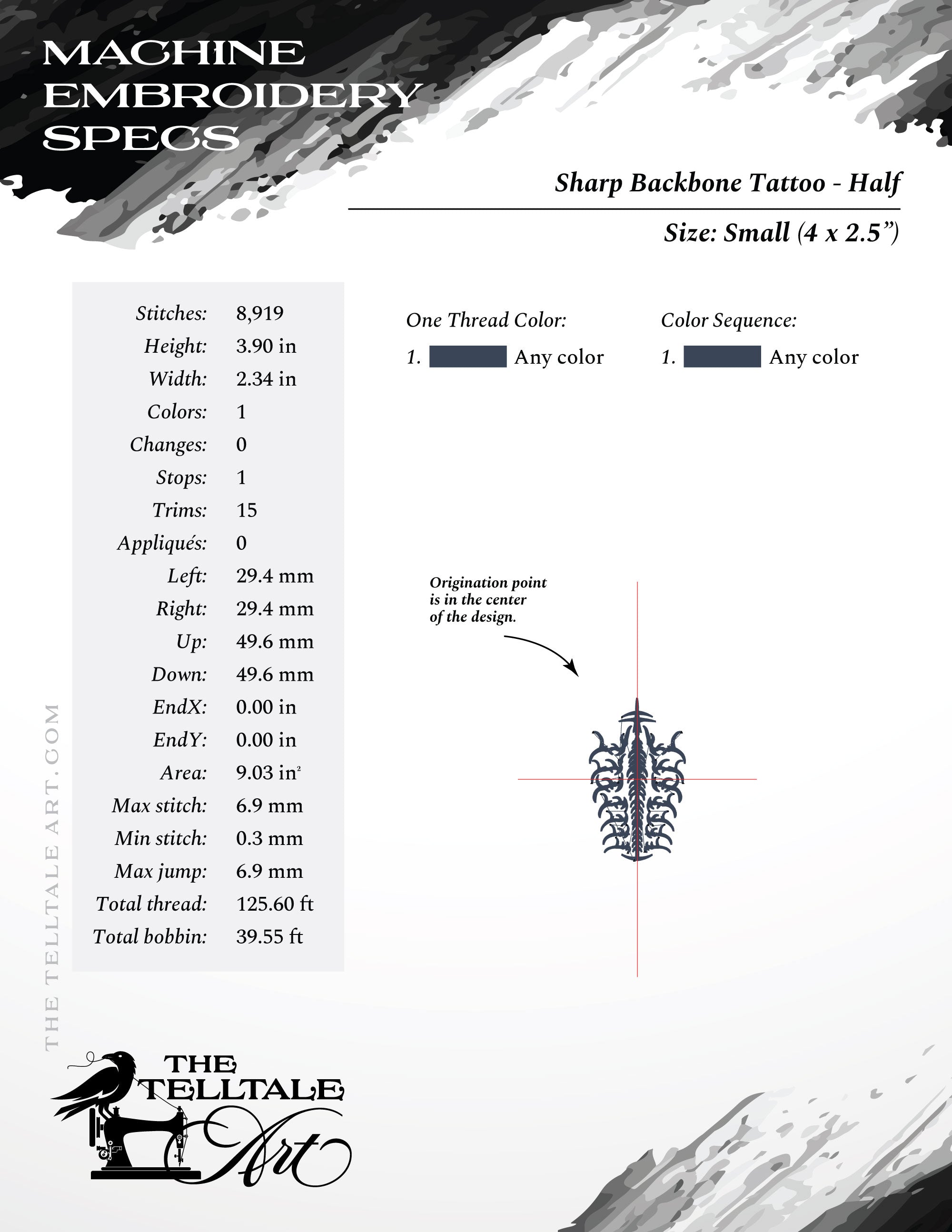 Sharp Backbone Spine – Seven Sizes 4 to 14 Inches – Gothic Tattoo Style