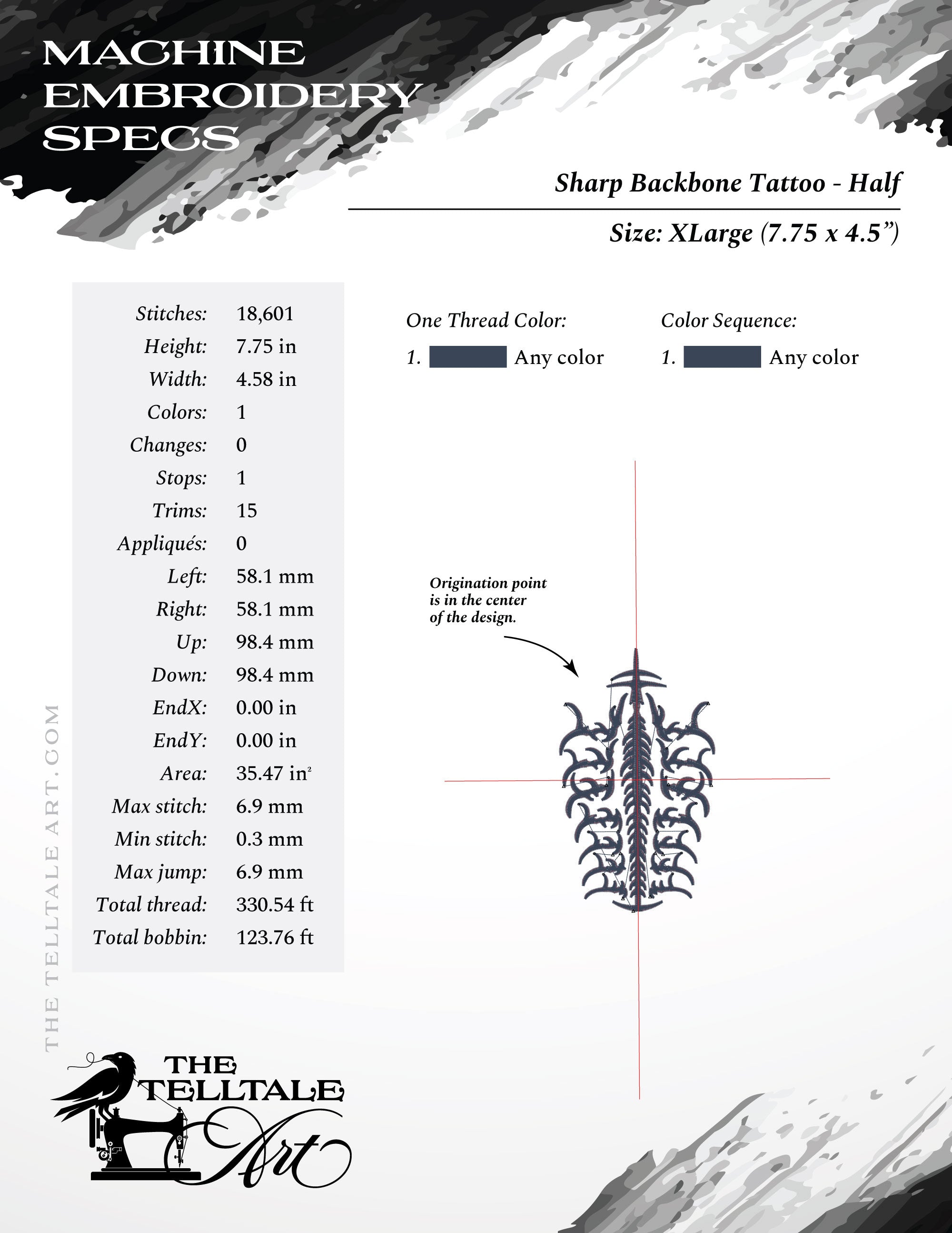 Sharp Backbone Spine – Seven Sizes 4 to 14 Inches – Gothic Tattoo Style