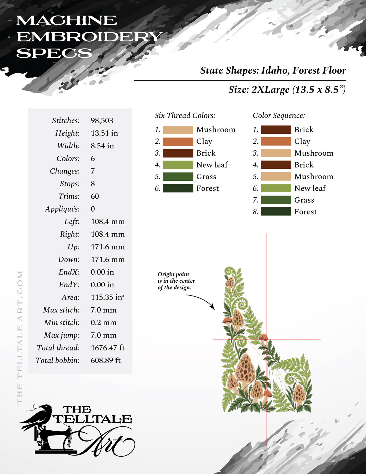 Idaho Forest Floor – Morel Mushrooms & Ferns – Five Sizes 6.5 to 13.5 Inches