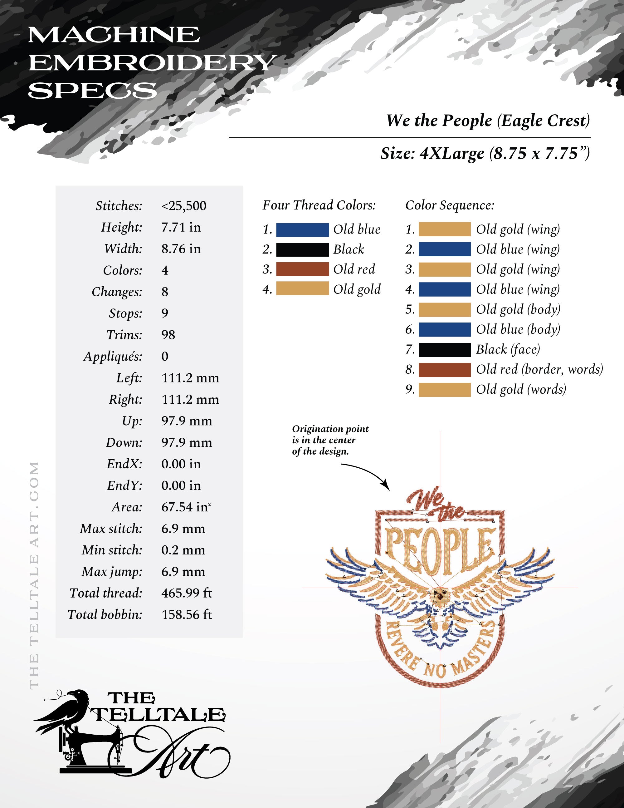 We the People Eagle Crest Embroidery Set – Two Slogans – Nine Sizes 4 to 11 Inches