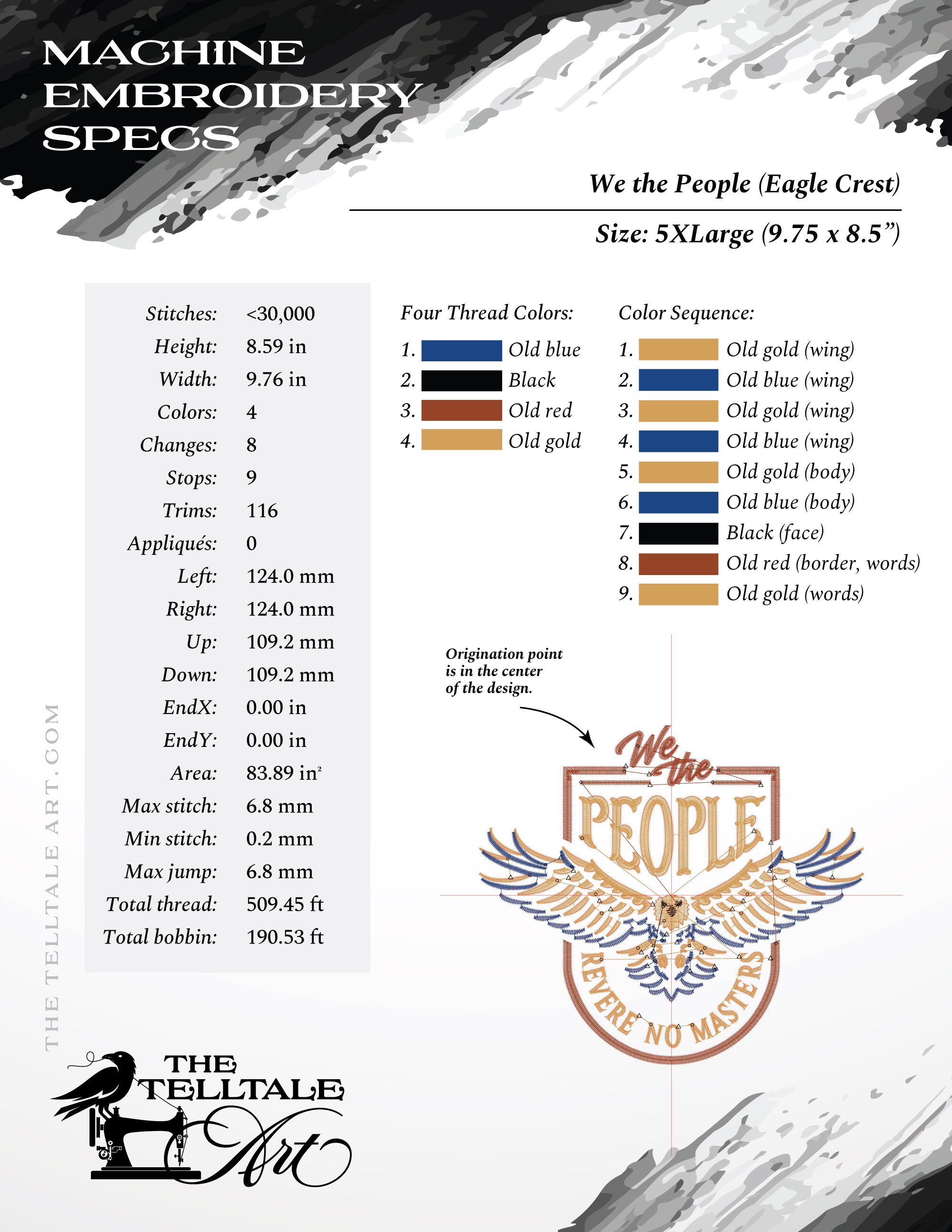 We the People Eagle Crest Embroidery Set – Two Slogans – Nine Sizes 4 to 11 Inches