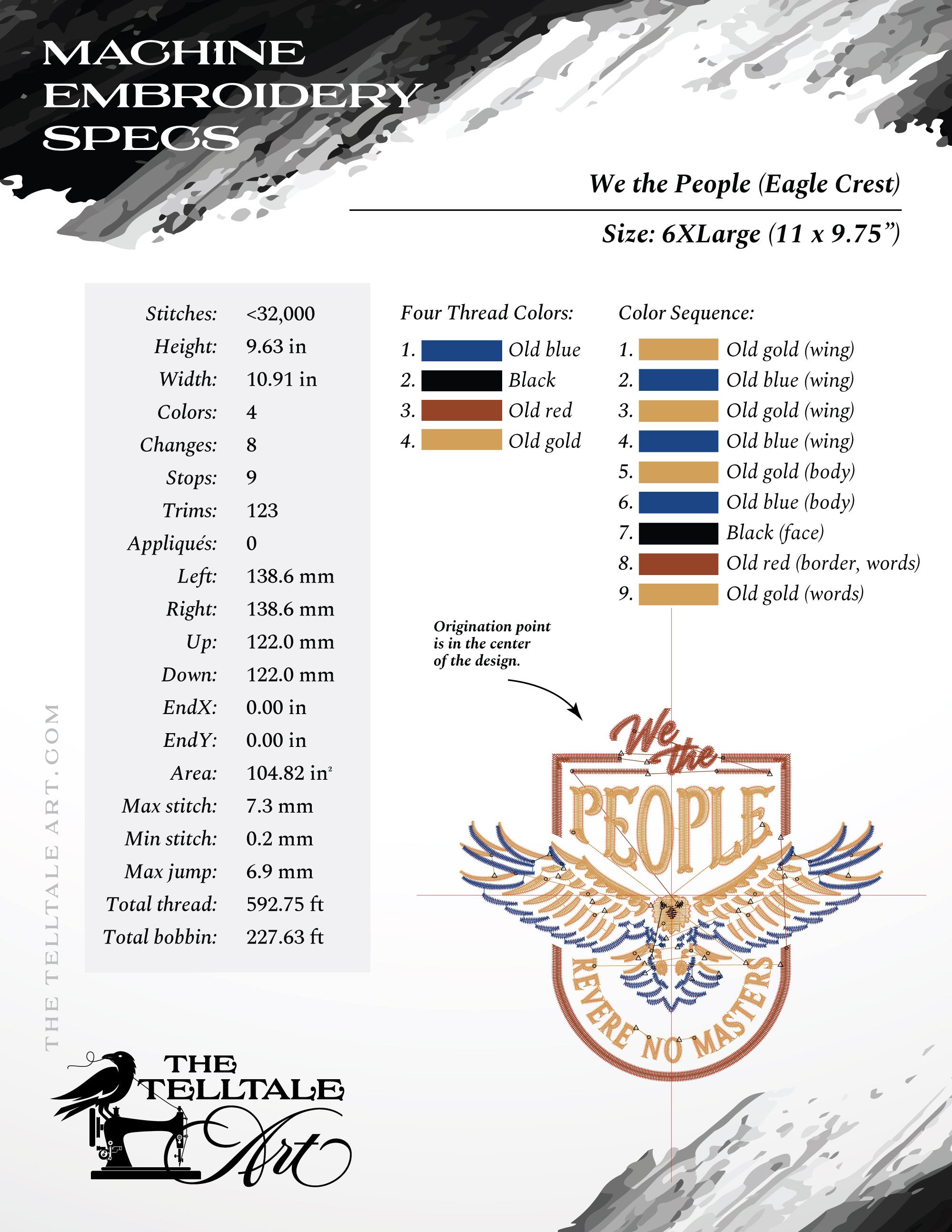 We the People Eagle Crest Embroidery Set – Two Slogans – Nine Sizes 4 to 11 Inches