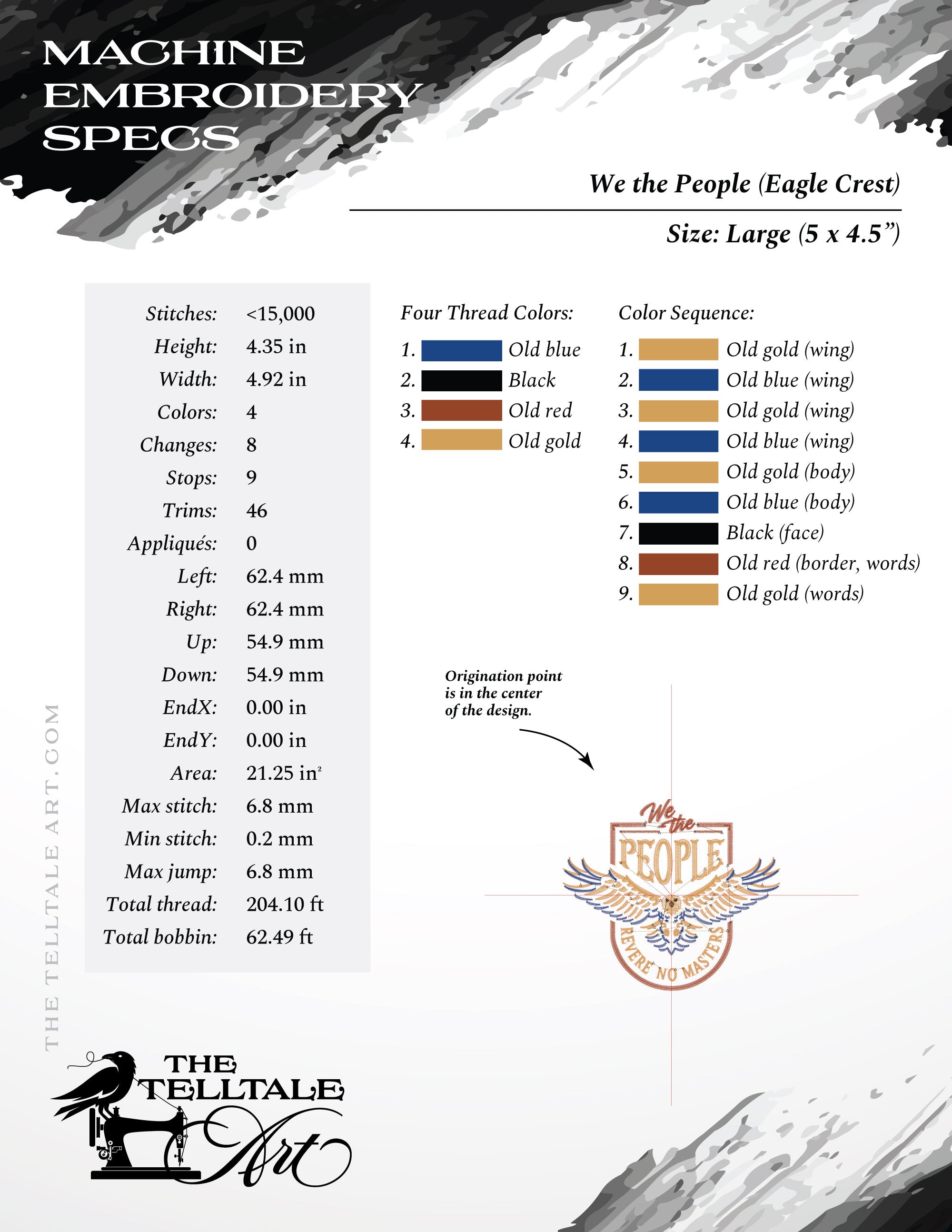 We the People Eagle Crest Embroidery Set – Two Slogans – Nine Sizes 4 to 11 Inches