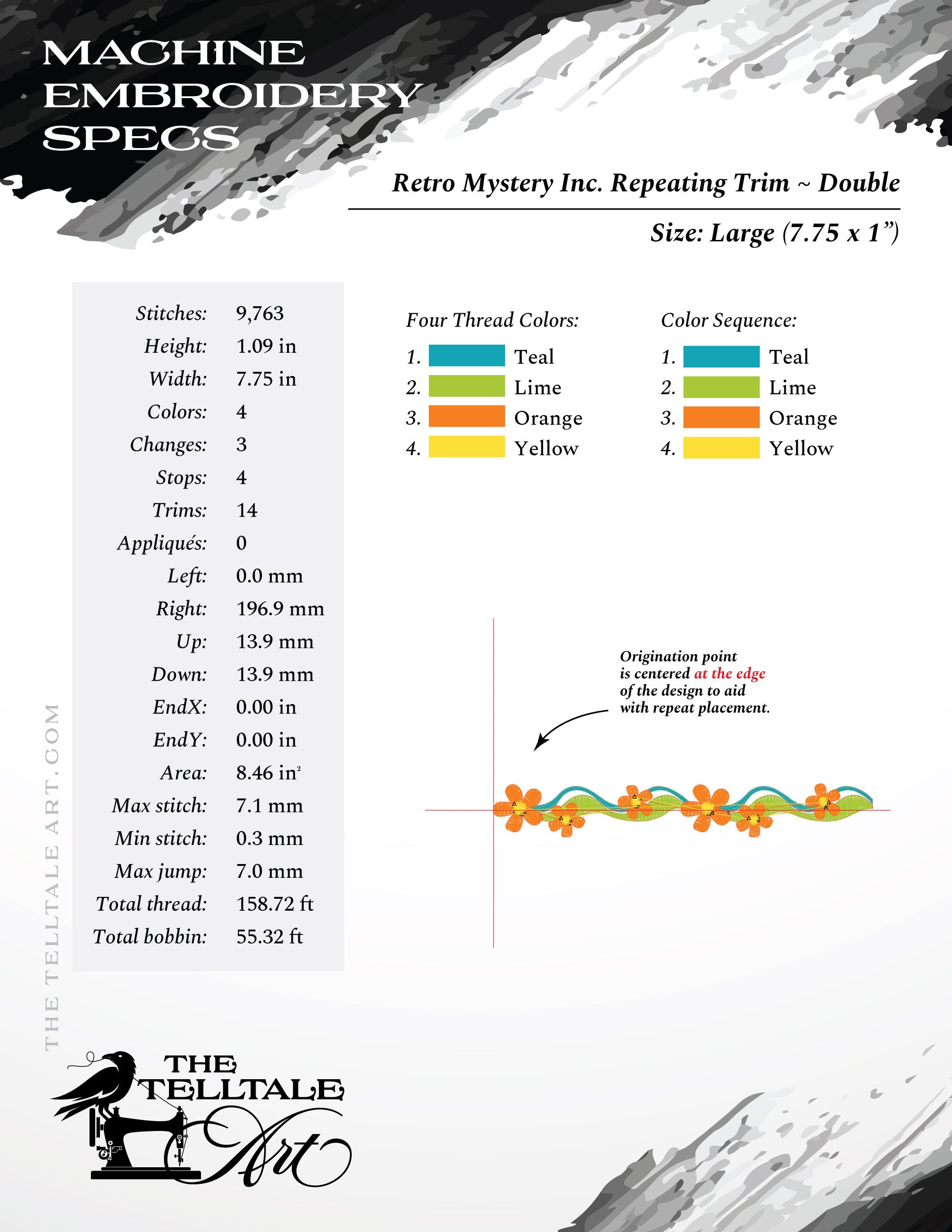 Retro "Mystery Inc." Repeating Flower Border – Five Sizes 3 to 7 Inches