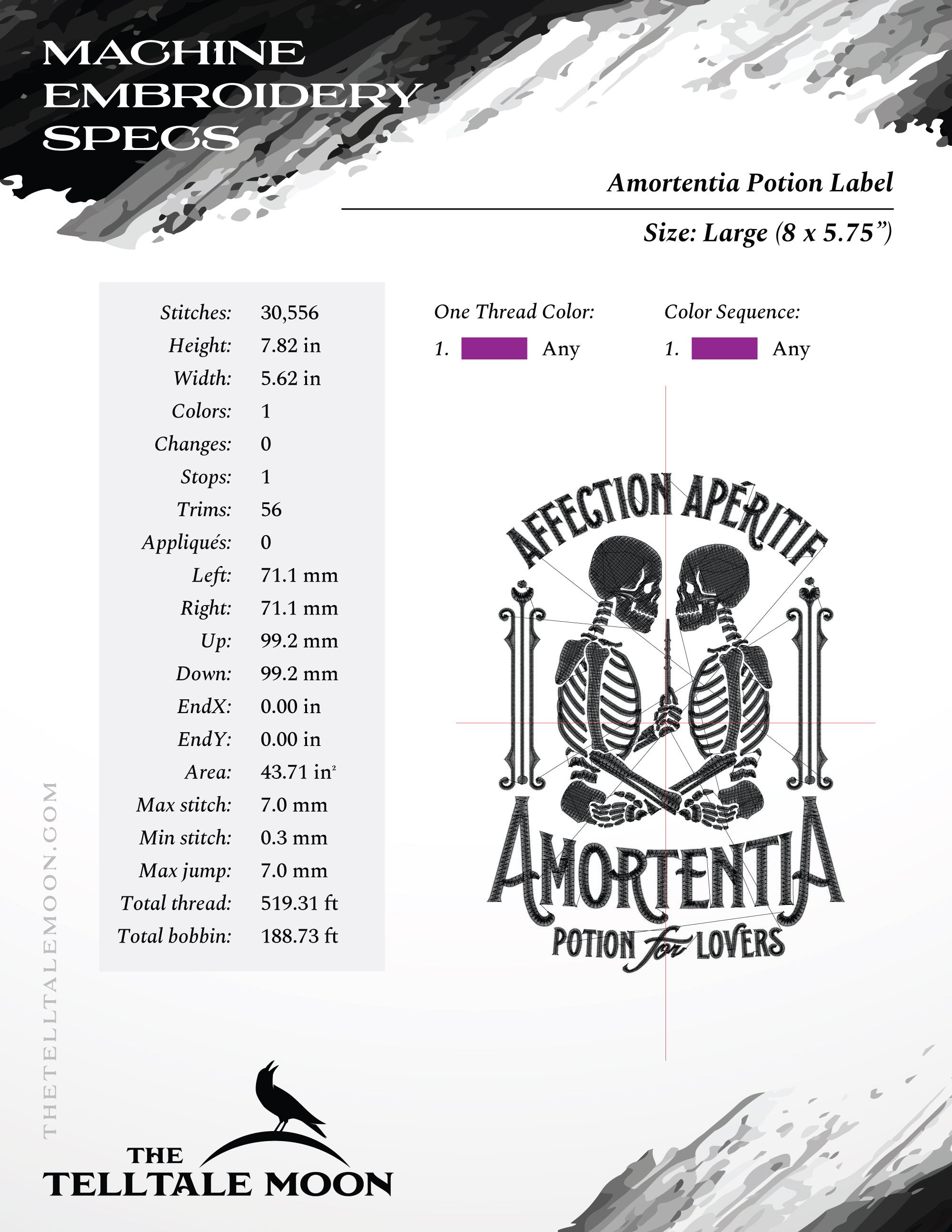 Embroidery: Wizarding Love Potion Label Design - 7 and 8 Inches - One Thread Color