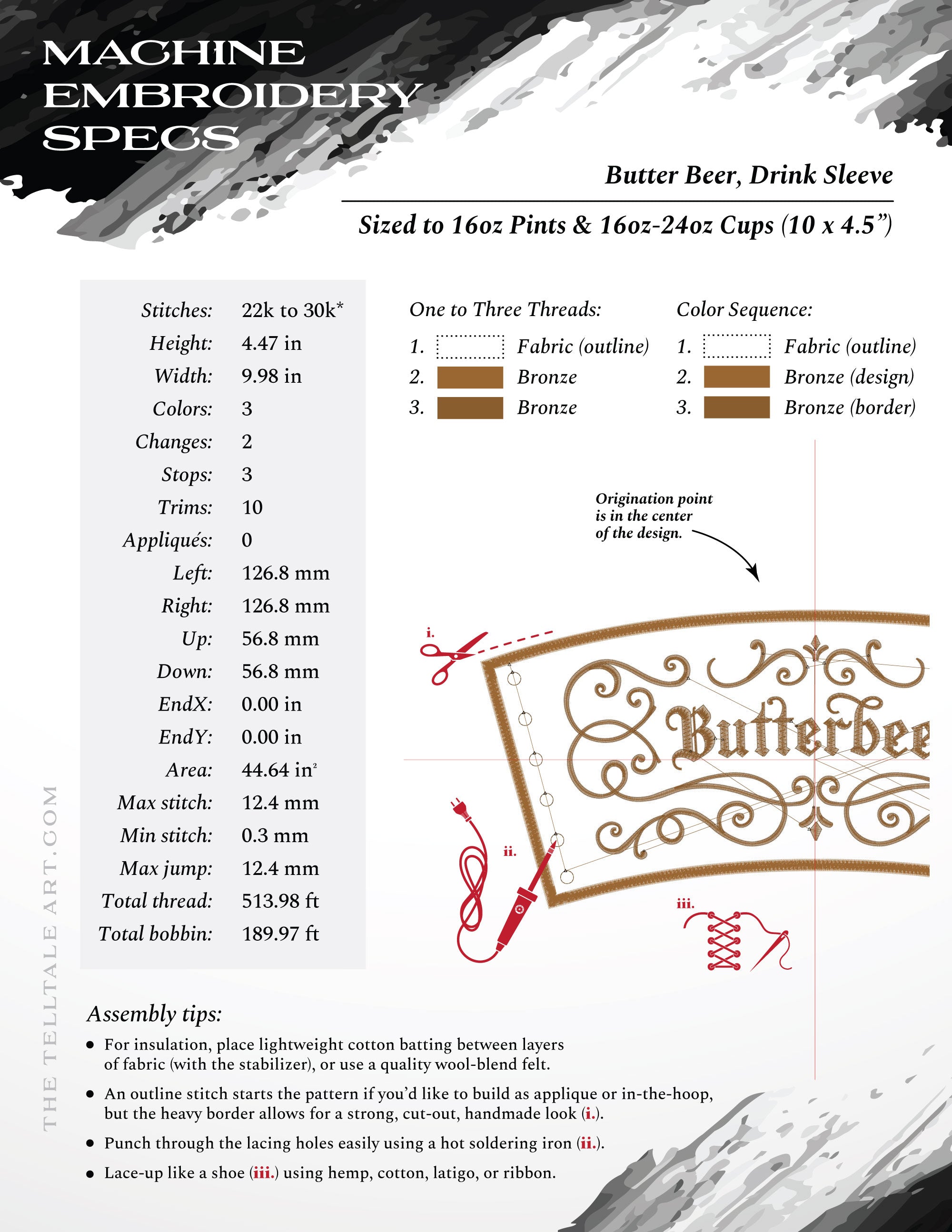 Ornate Blackletter Butter Beer Design - Six Sizes 6 to 11 Inches, Plus Drink Sleeve