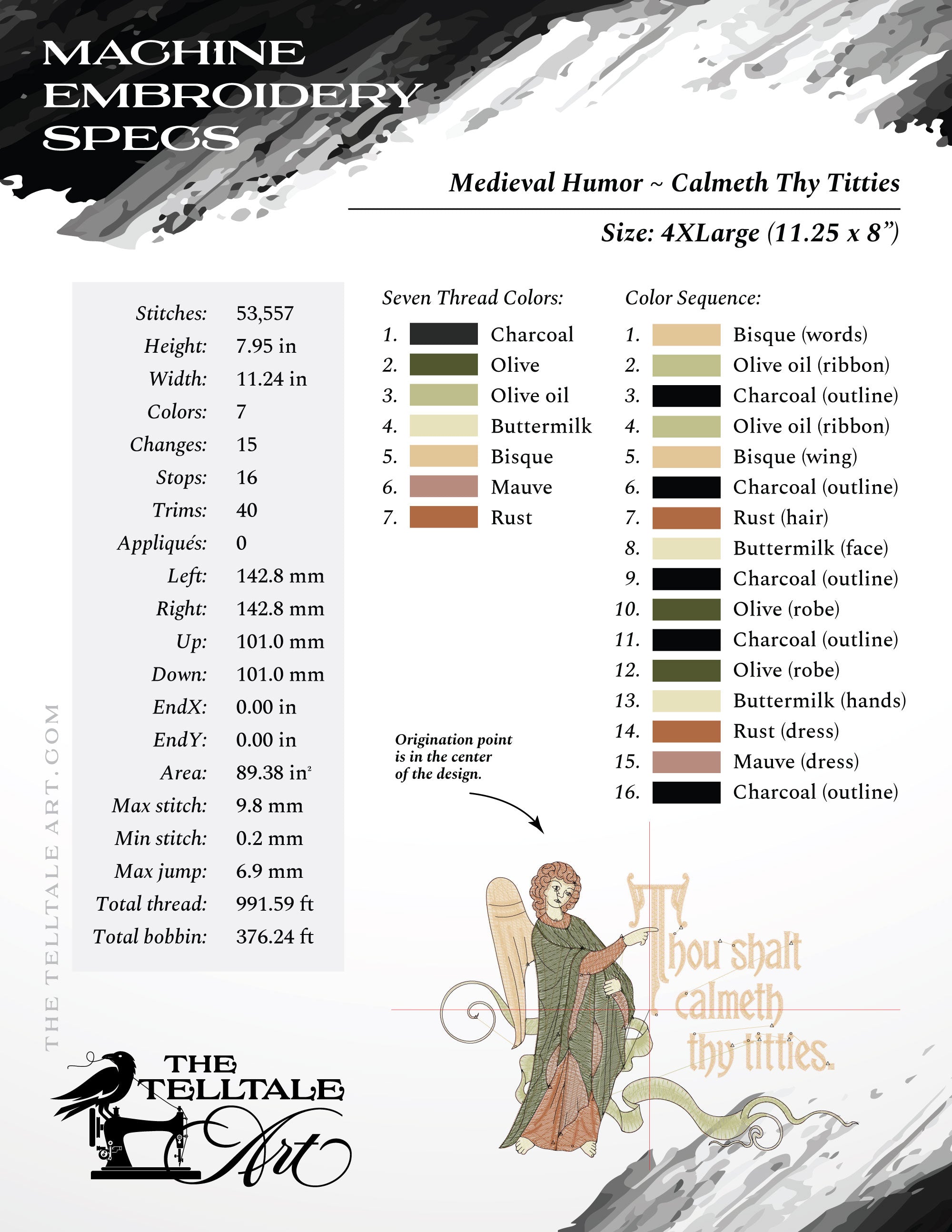 Thou Shalt Calmeth Thy Titties – Medieval Angel Drollerie Humor – Seven Sizes 5 to 12 Inches