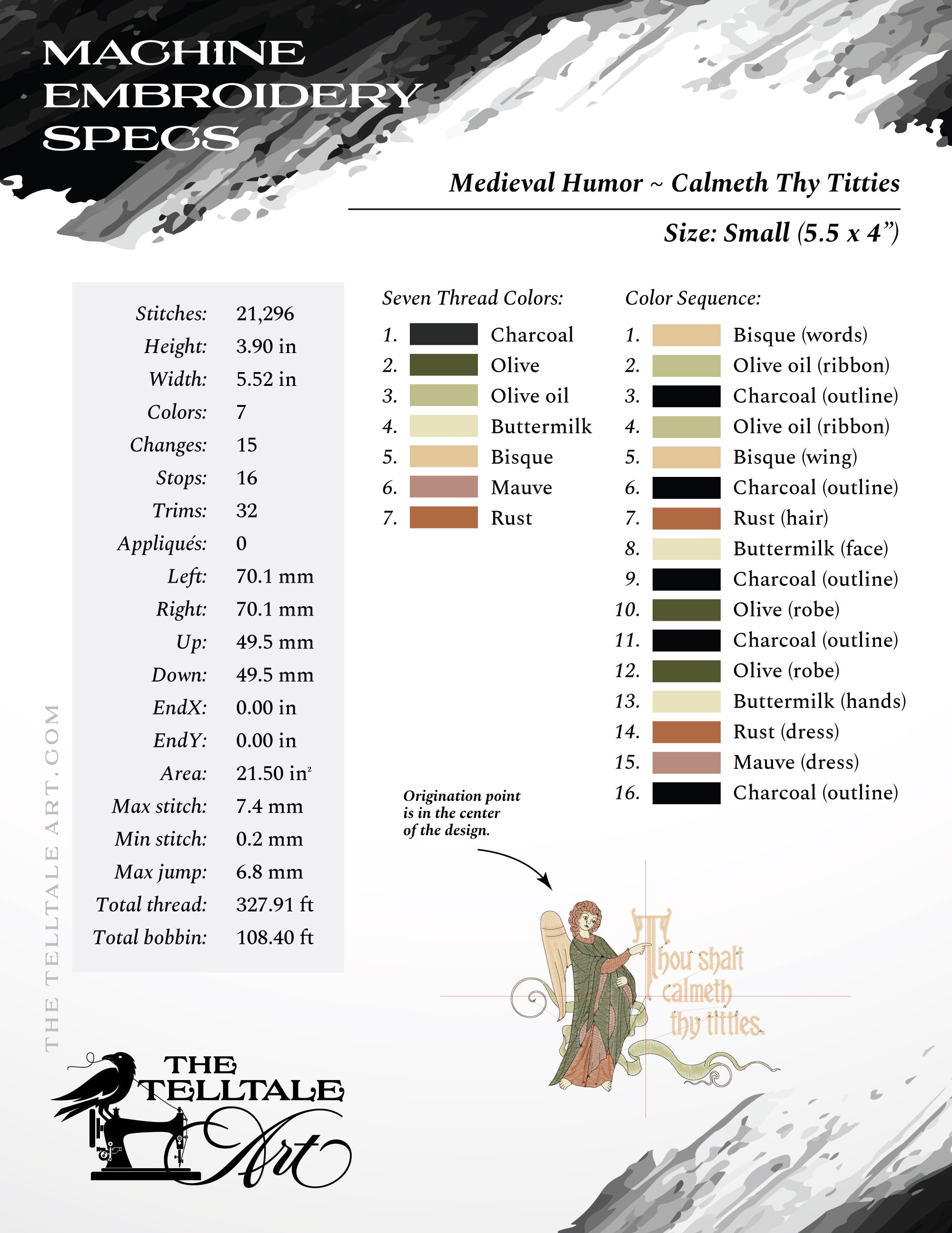 Thou Shalt Calmeth Thy Titties – Medieval Angel Drollerie Humor – Seven Sizes 5 to 12 Inches