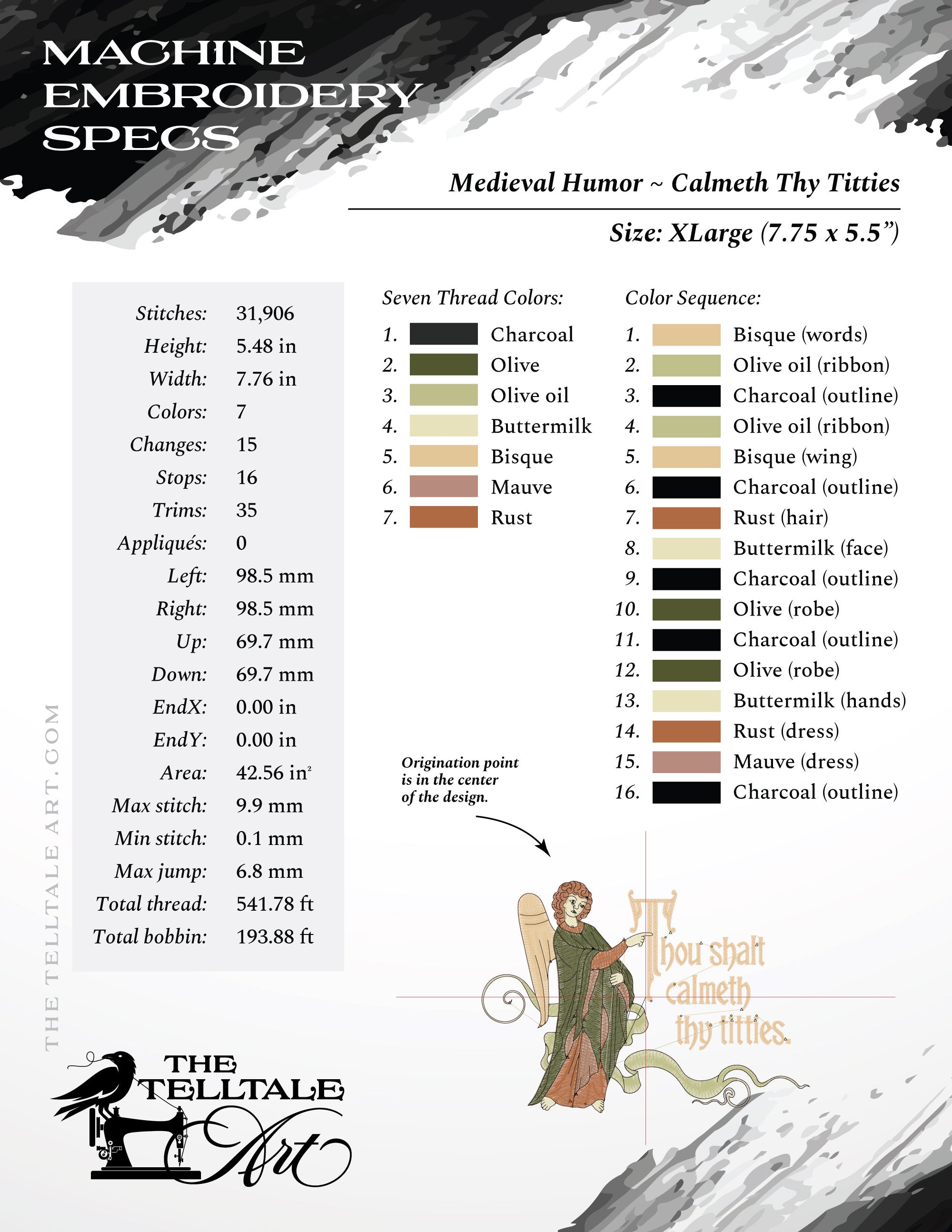 Thou Shalt Calmeth Thy Titties – Medieval Angel Drollerie Humor – Seven Sizes 5 to 12 Inches