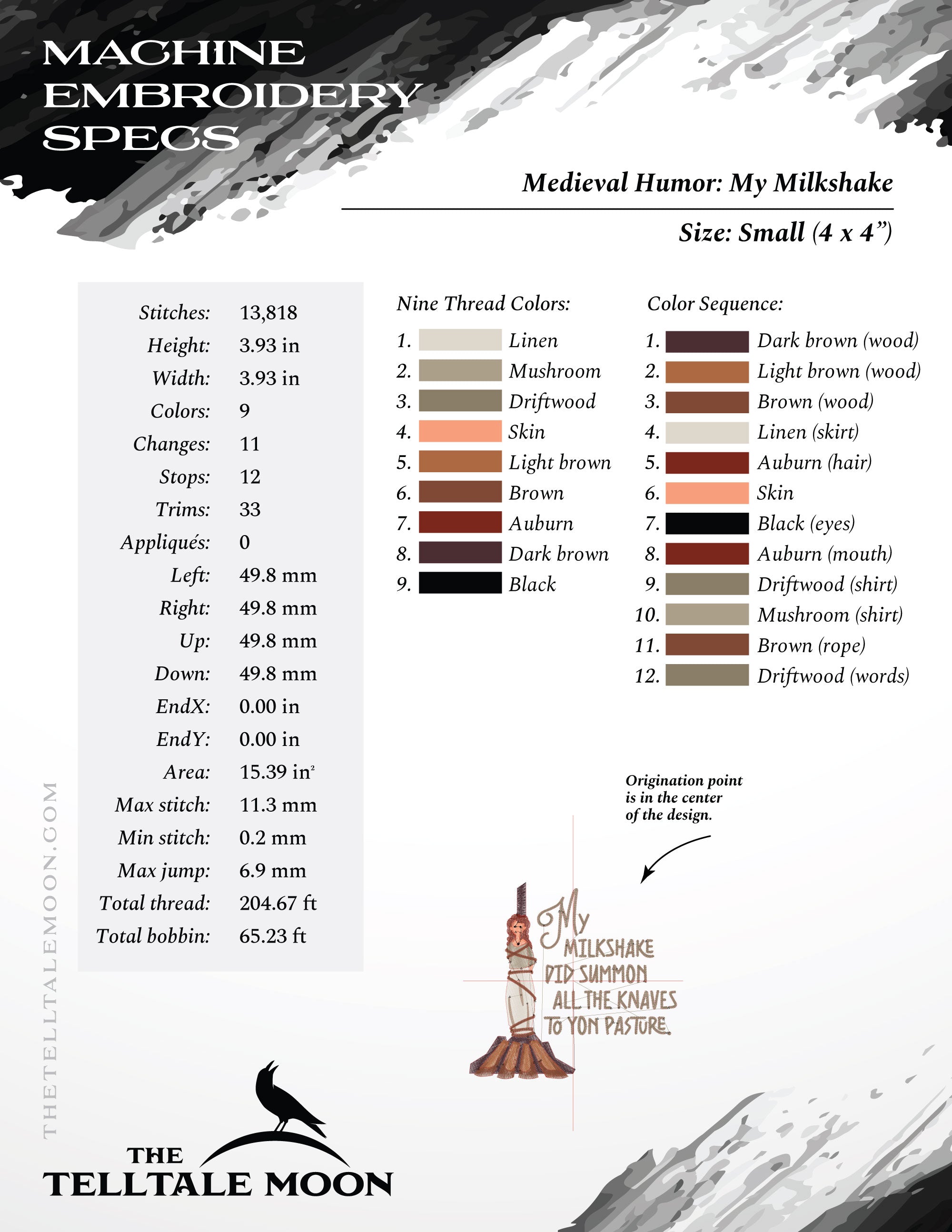 Embroidery: Medieval Humor "My Milkshake" - Six Sizes About 4 to 9 Inches Tall