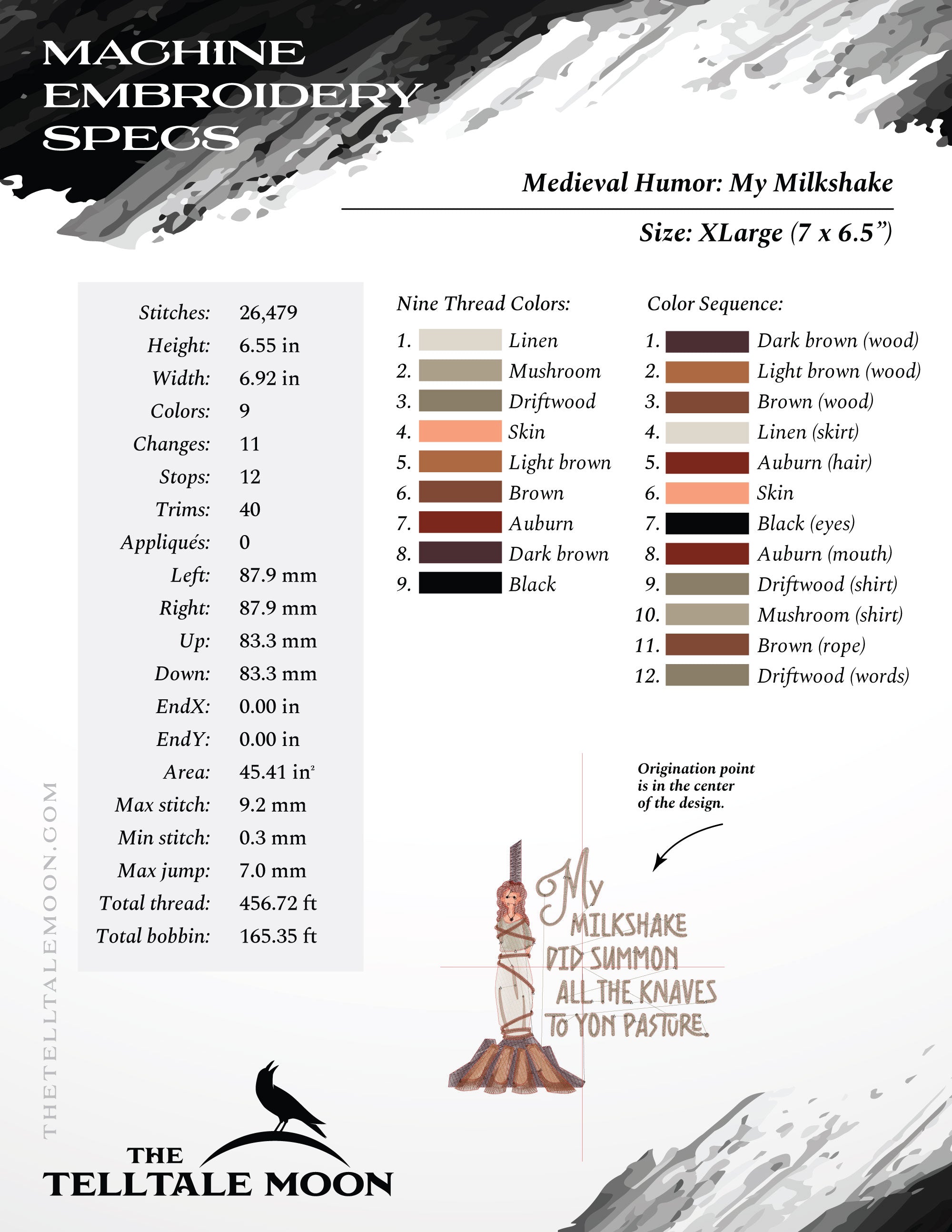 Embroidery: Medieval Humor "My Milkshake" - Six Sizes About 4 to 9 Inches Tall