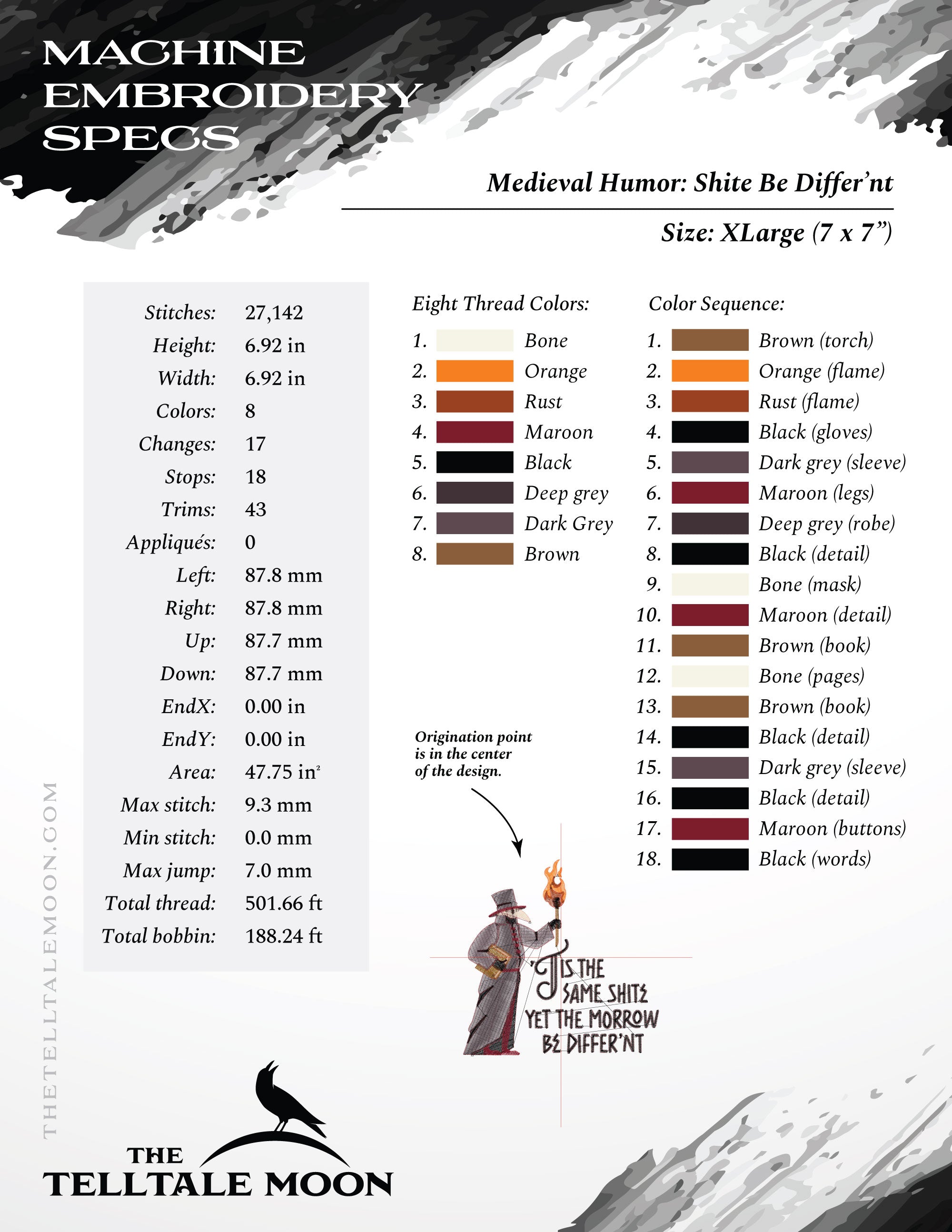 Embroidery: Medieval Humor "Shite Be Differ'nt" - Six Sizes About 4 to 9 Inches Wide