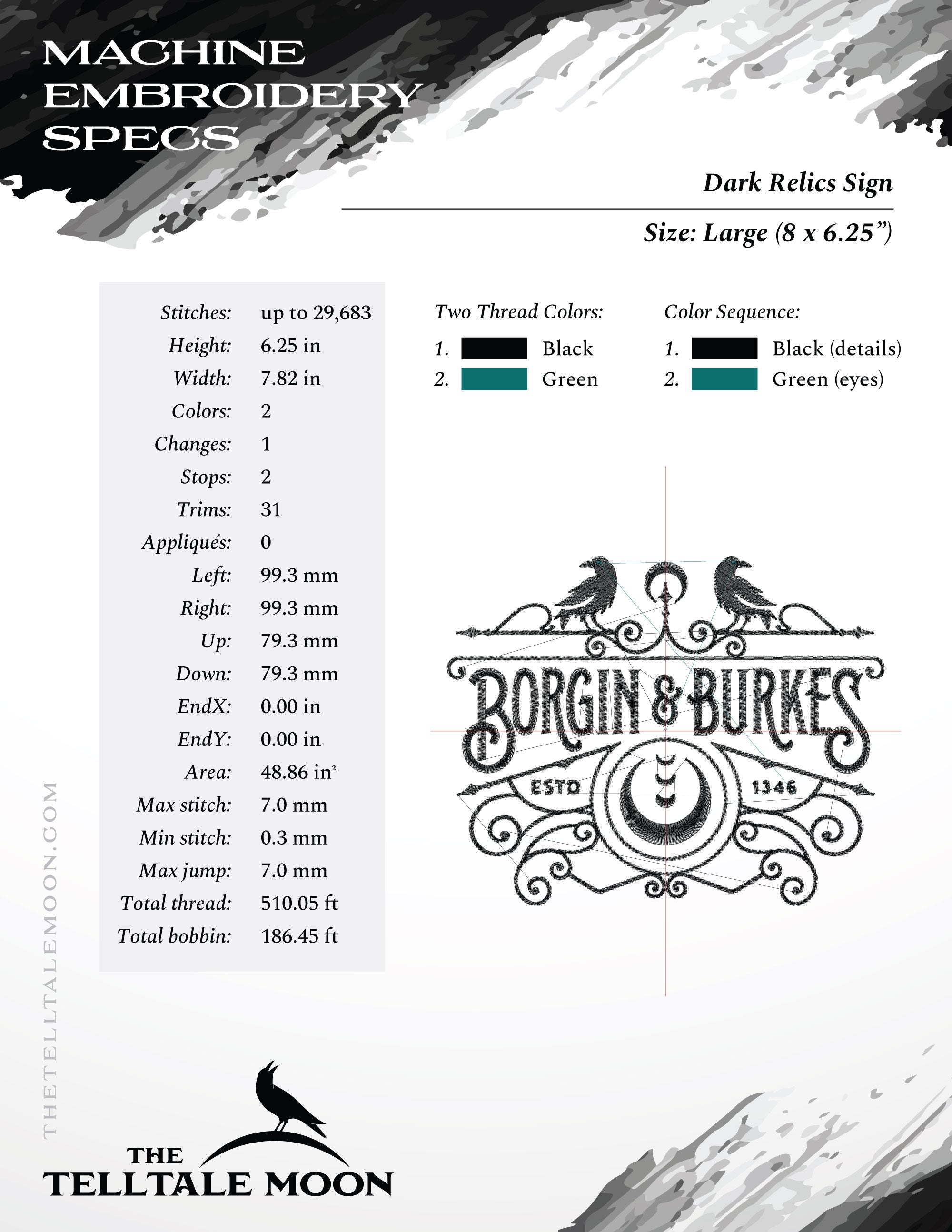 Embroidery: Dark Wizard Relics Sign - 7, 8, and 9.5 Inches - Plus a Split Version