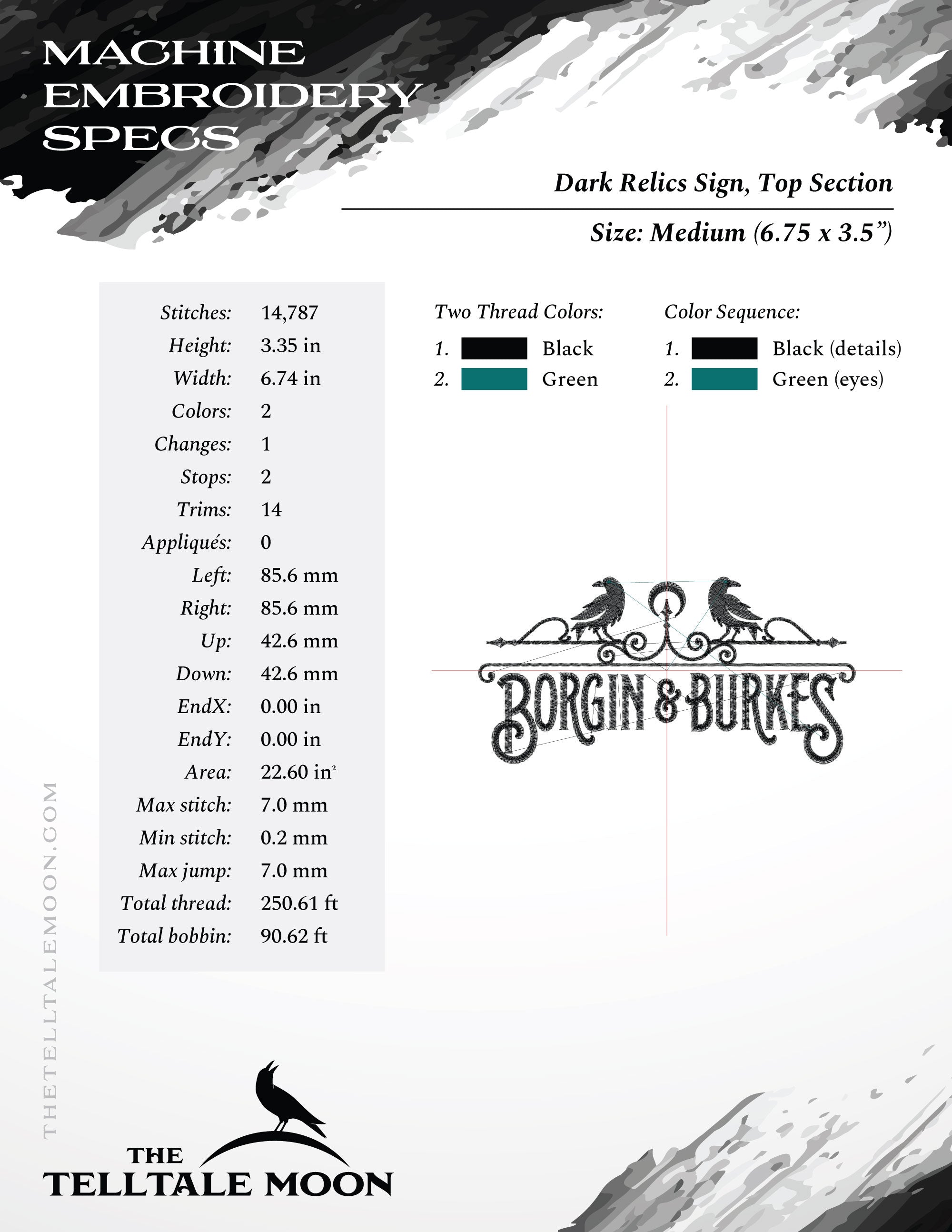 Embroidery: Dark Wizard Relics Sign - 7, 8, and 9.5 Inches - Plus a Split Version