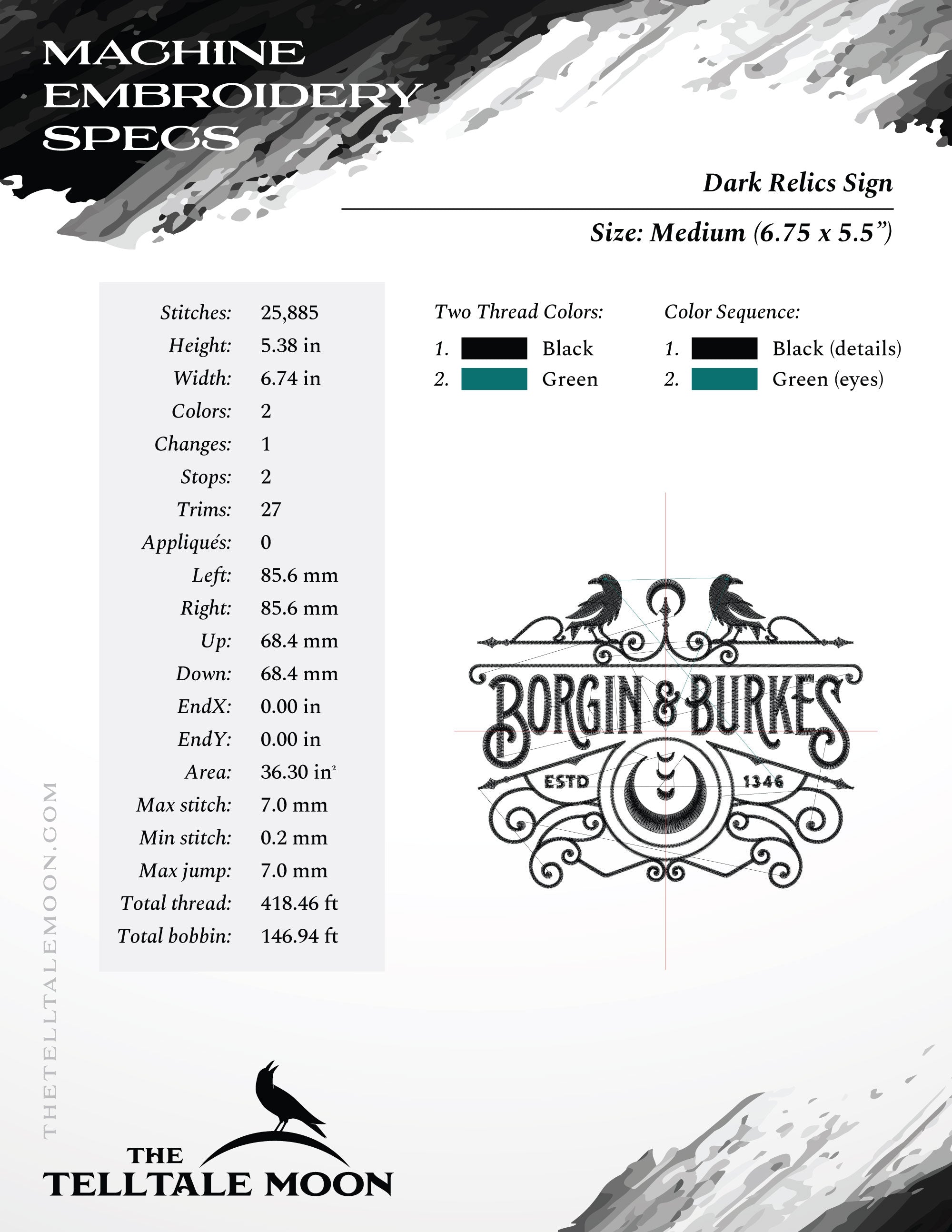 Embroidery: Dark Wizard Relics Sign - 7, 8, and 9.5 Inches - Plus a Split Version