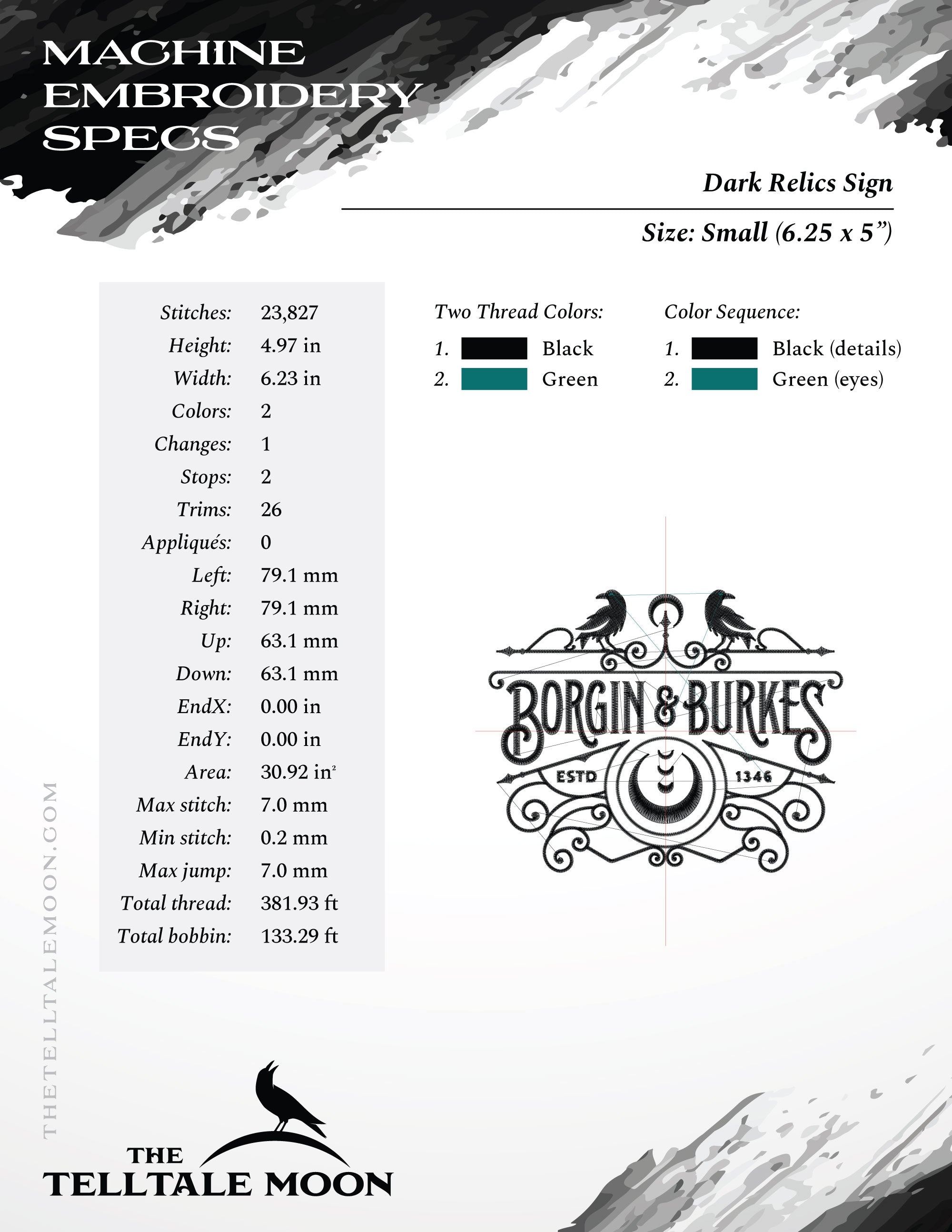 Embroidery: Dark Wizard Relics Sign - 7, 8, and 9.5 Inches - Plus a Split Version