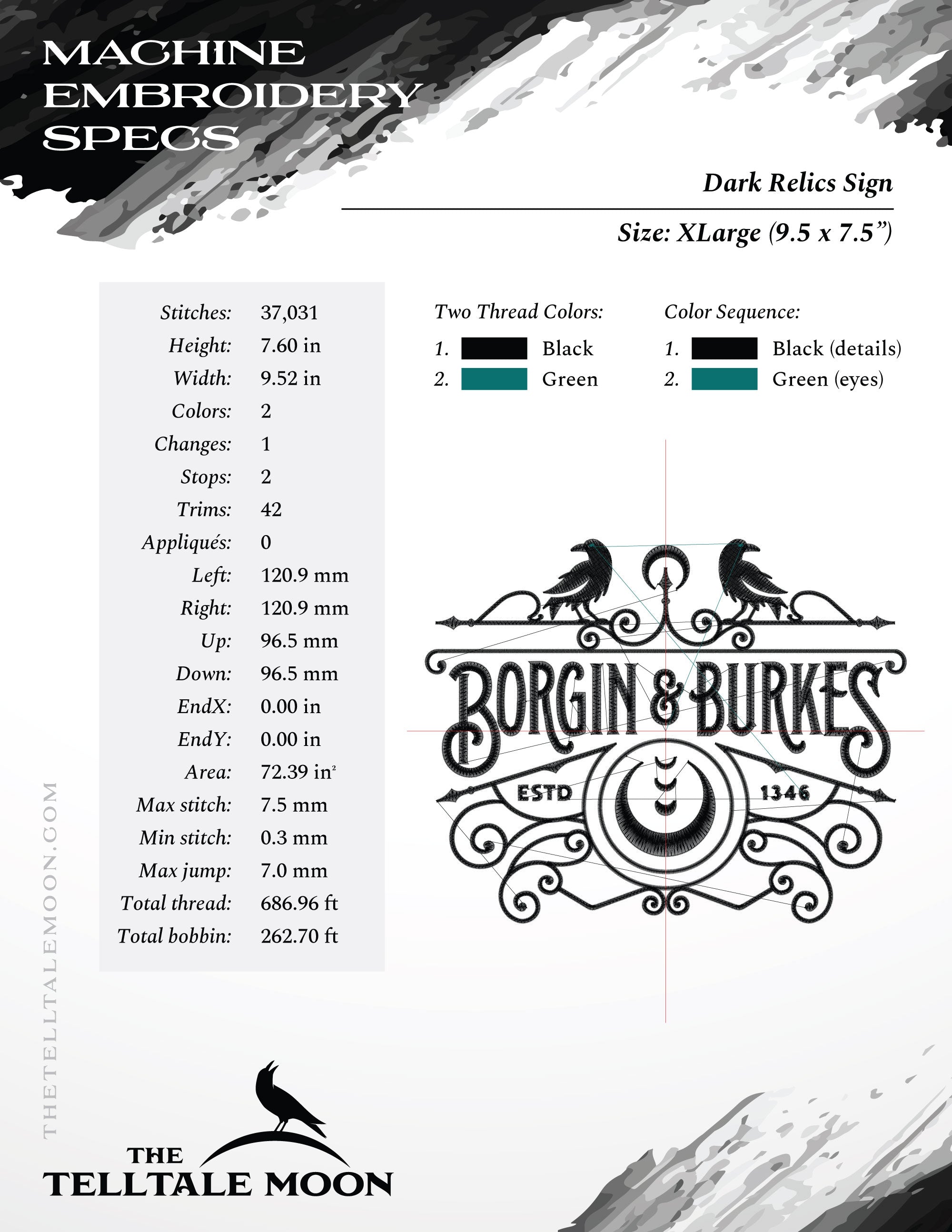 Embroidery: Dark Wizard Relics Sign - 7, 8, and 9.5 Inches - Plus a Split Version