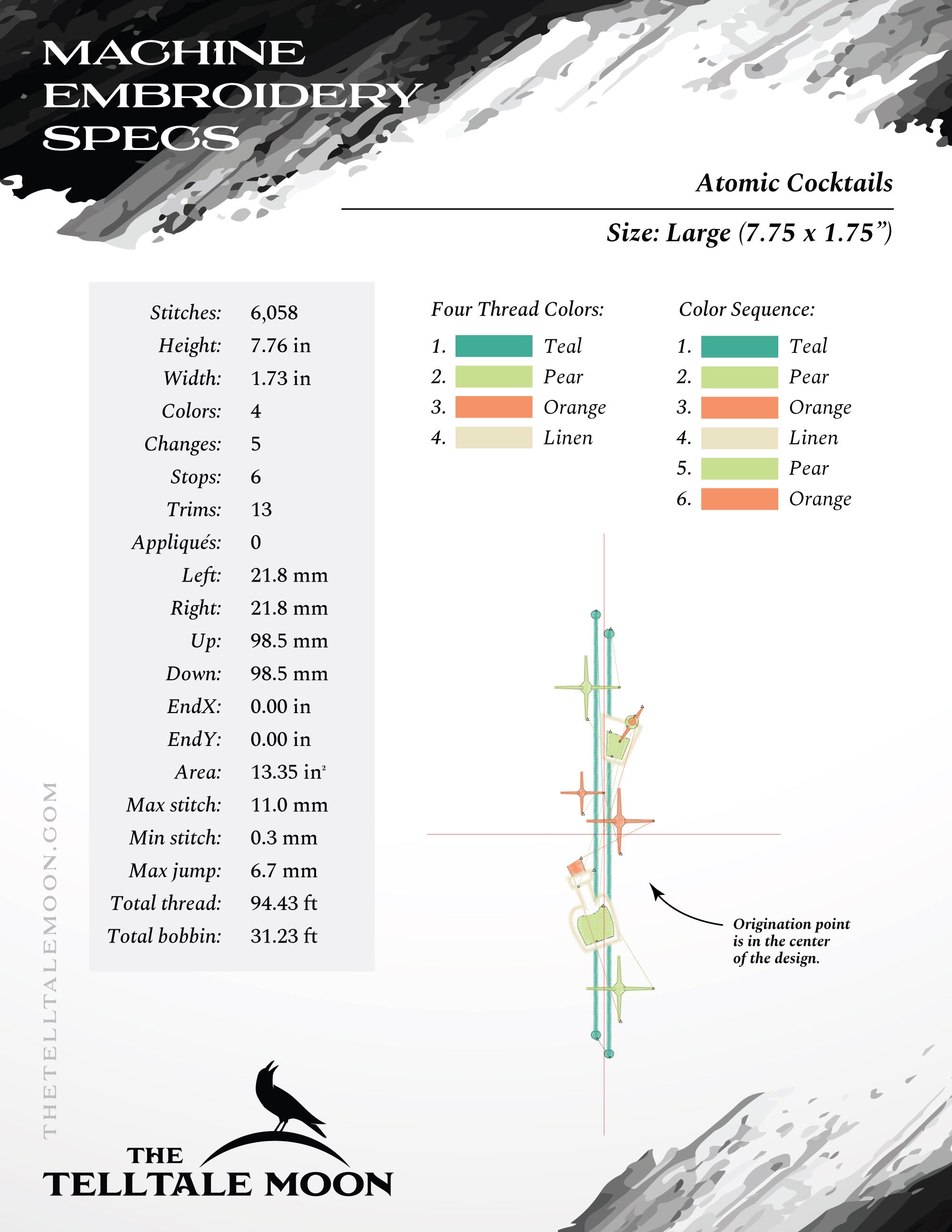 Embroidery: Midcentury Atomic Cocktail Adornment - 6, 7, 8, and 9 Inches Tall
