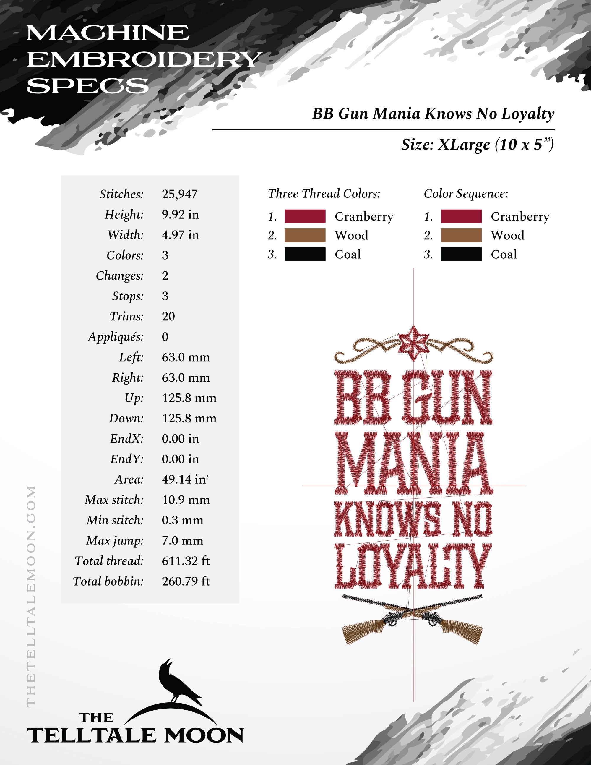 Embroidery: Cowboy Christmas Humor "BB Gun Mania Knows No Loyalty" Quote - Four Sizes Between 7 and 10 Inches Tall
