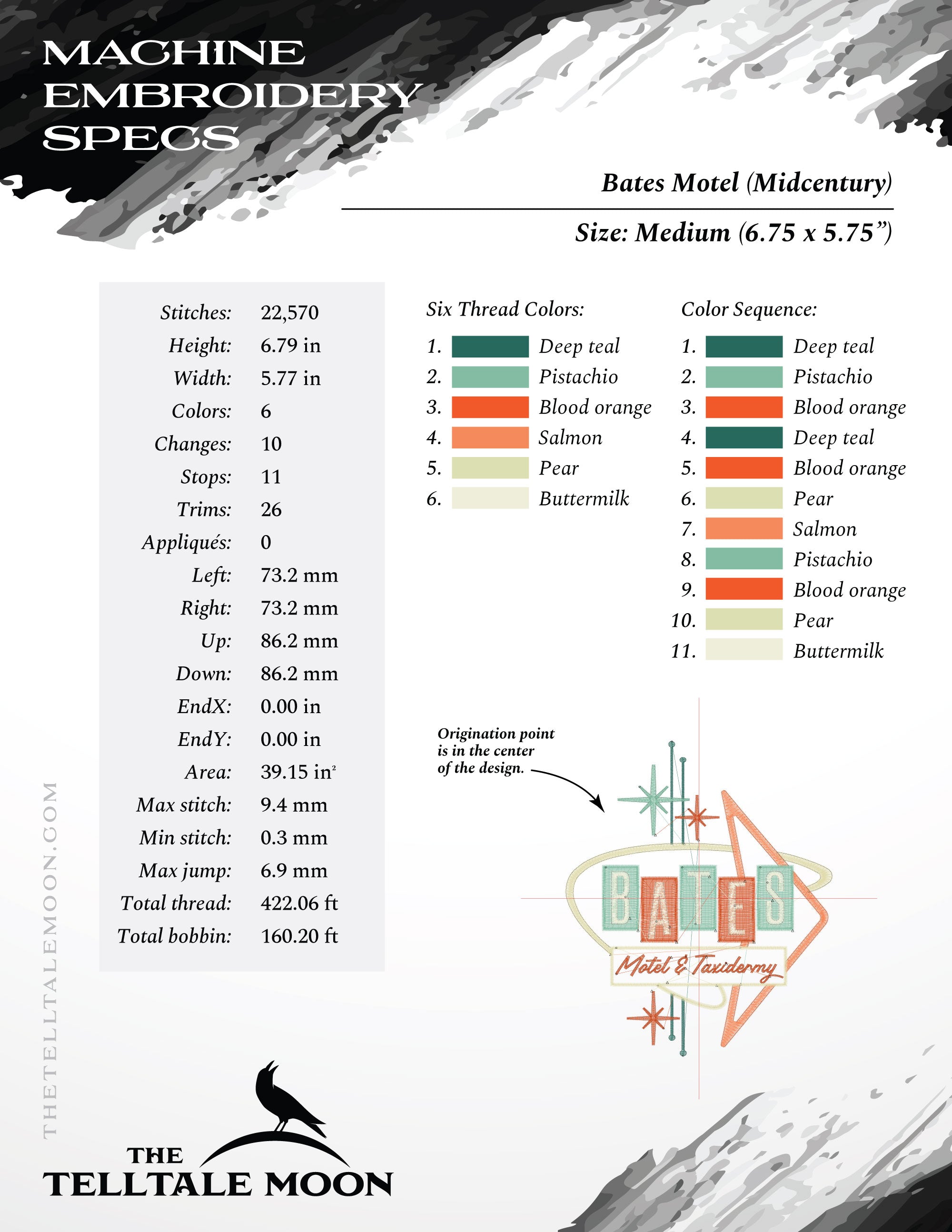 Bates Motel & Taxidermy – Retro Horror Sign Embroidery – Six Sizes