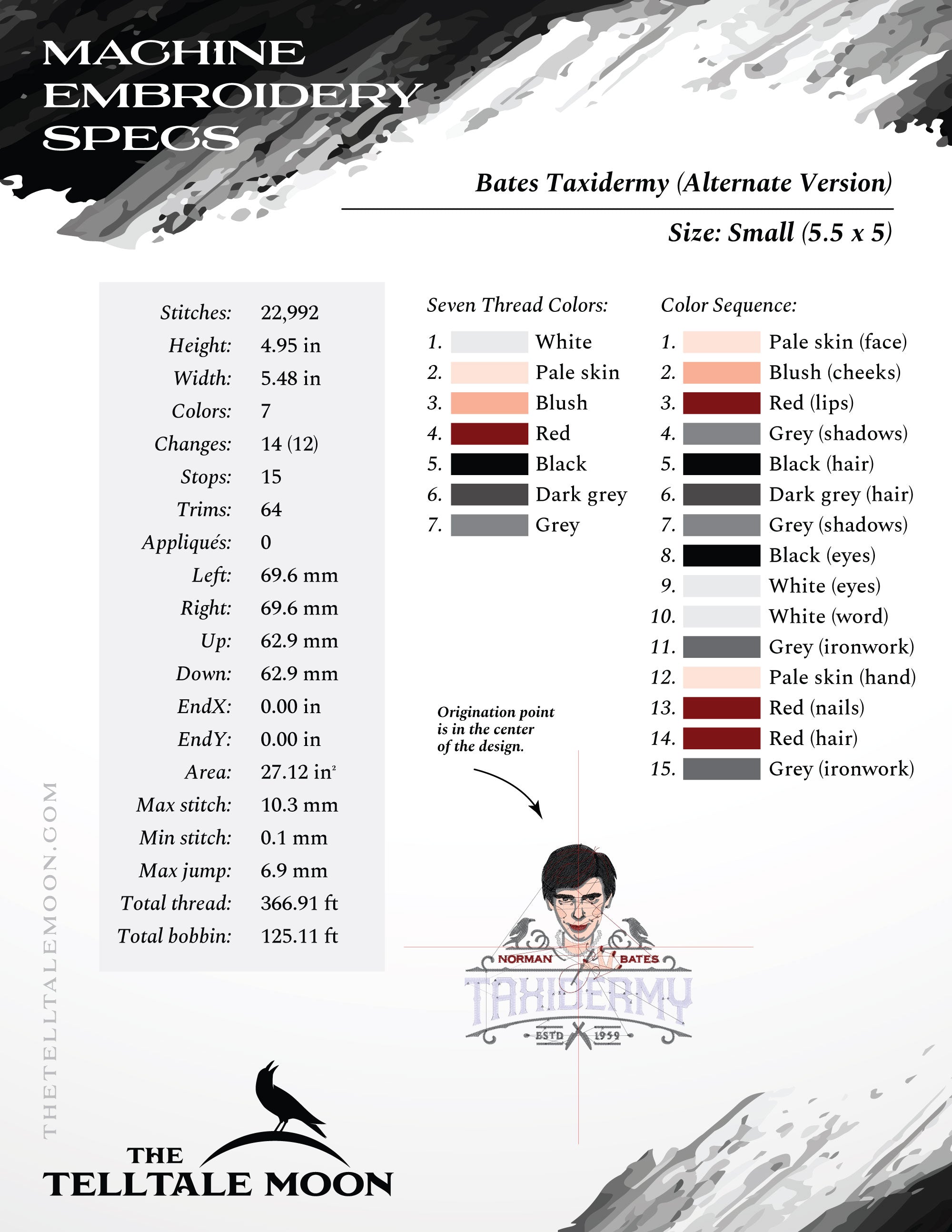 Embroidery: "Bates Taxidermy" Sign - Several Sizes From 5 to 10 Inches, Plus Face Icon