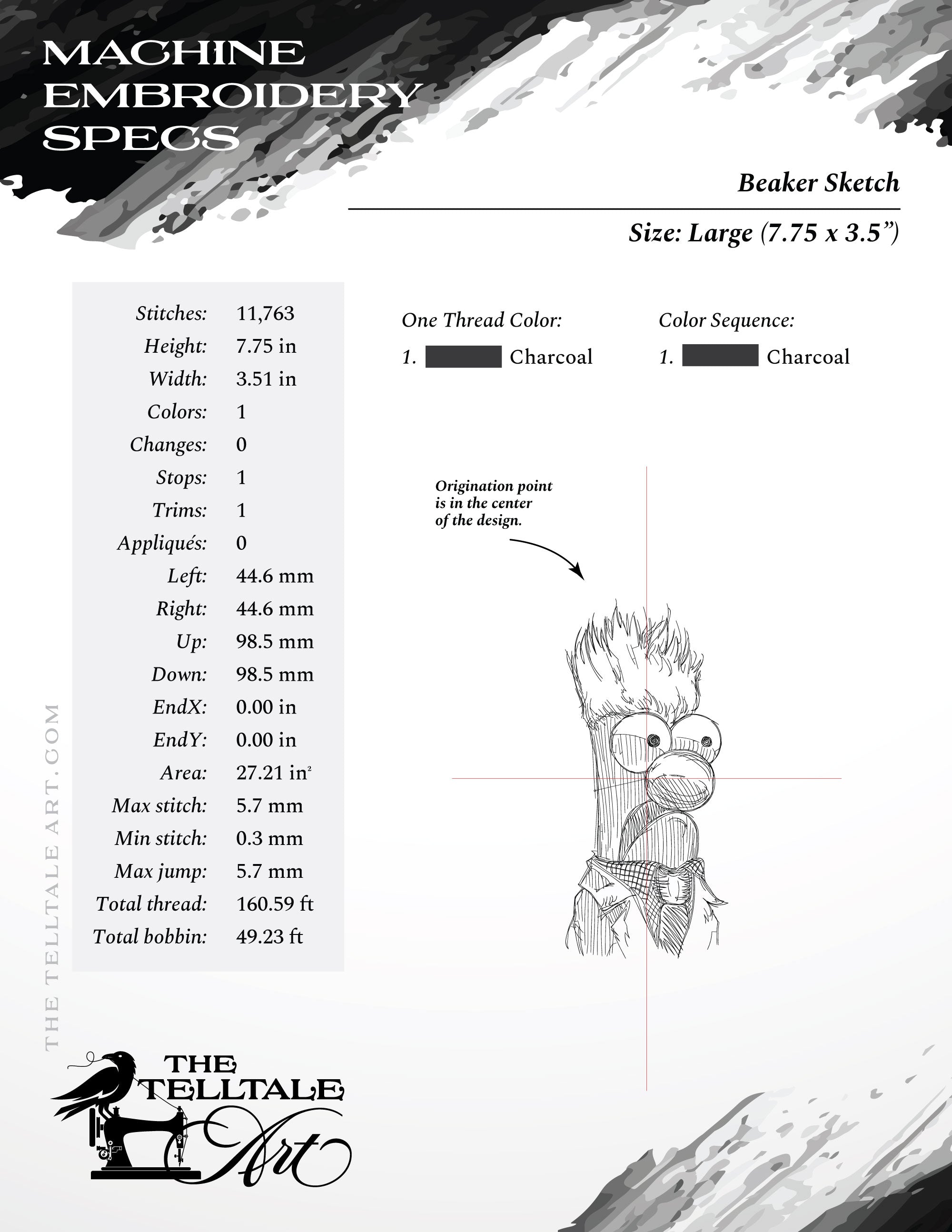 Funny Beaker Sketch - Four sizes 5.5 to 8.5 Inches Tall - One Thread Color