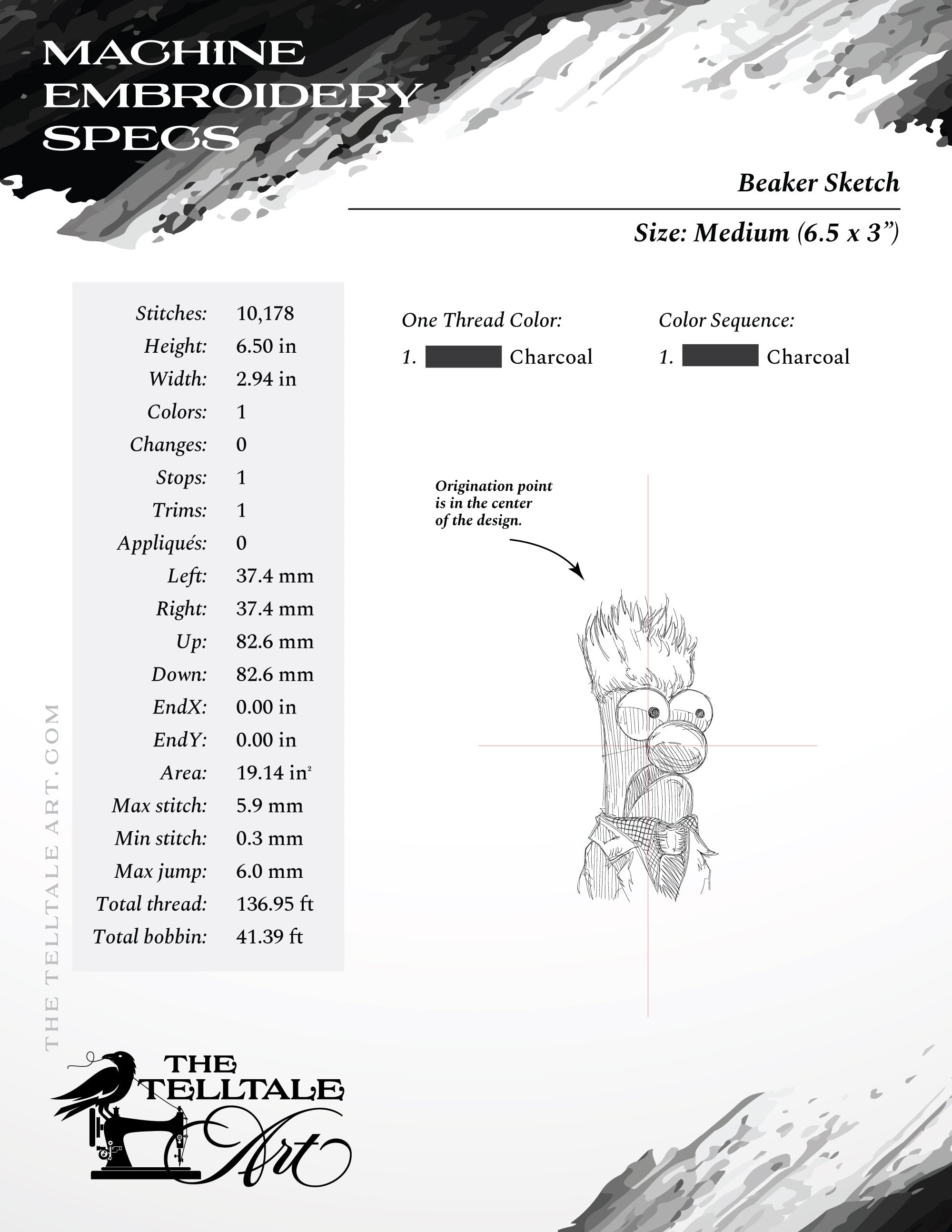 Funny Beaker Sketch - Four sizes 5.5 to 8.5 Inches Tall - One Thread Color