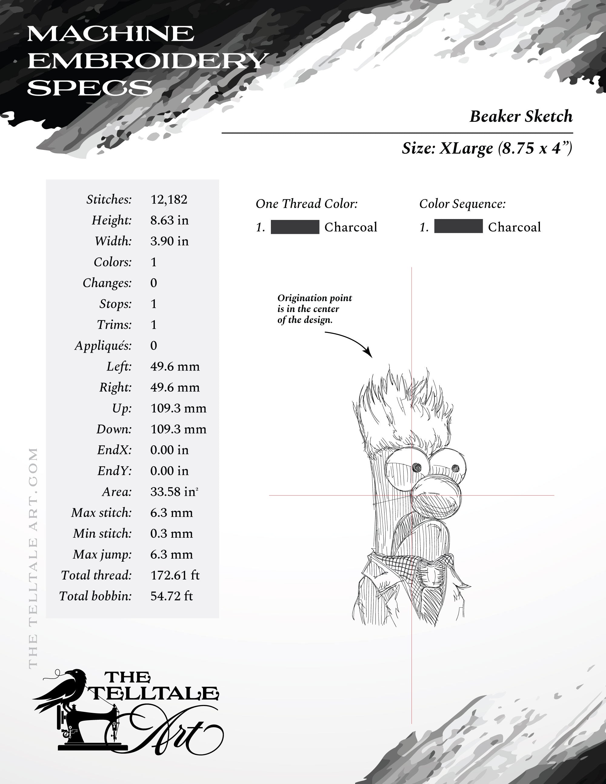 Funny Beaker Sketch - Four sizes 5.5 to 8.5 Inches Tall - One Thread Color