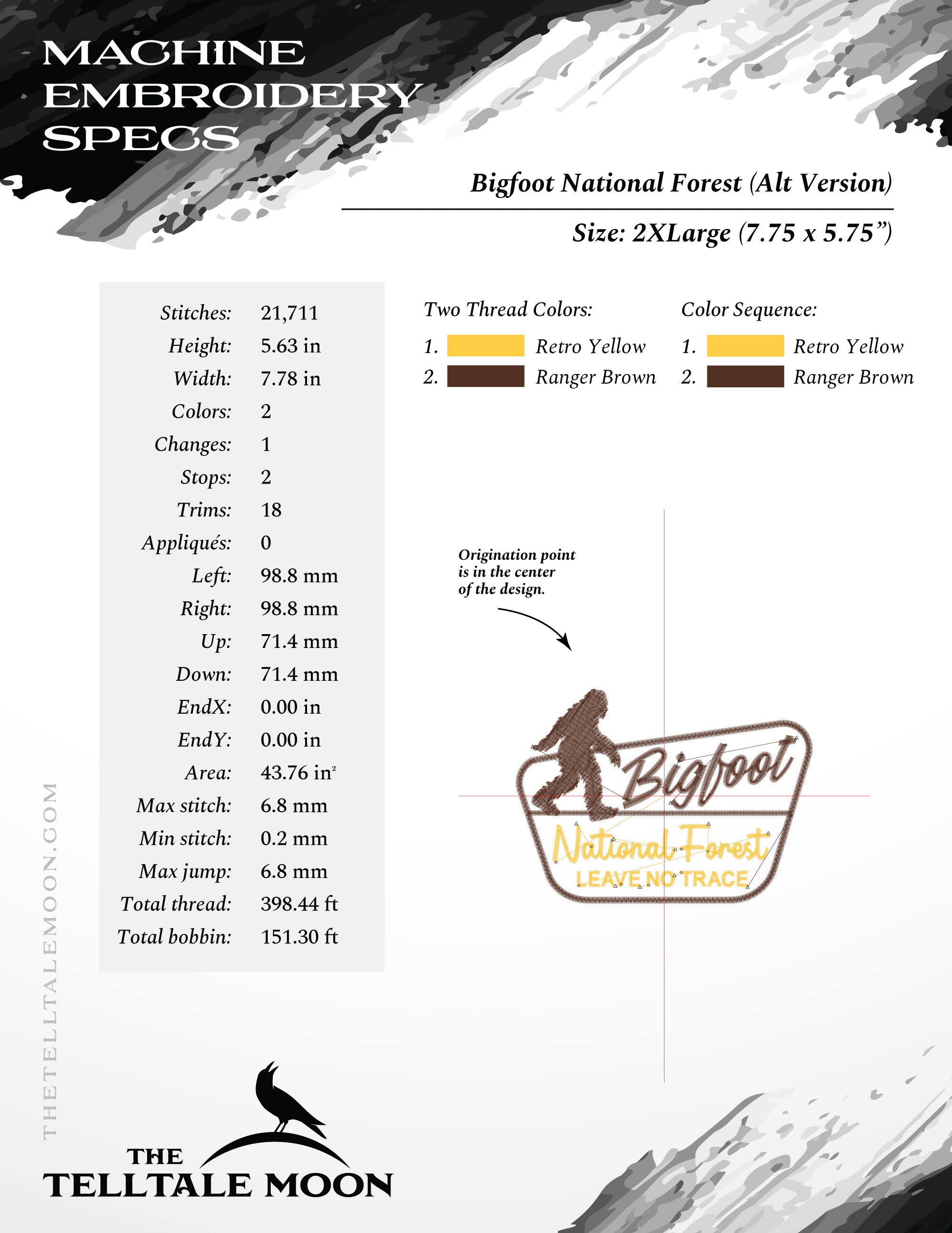 Embroidery: Bigfoot National Park - With and Without Fill - Several Sizes From 4 Inches