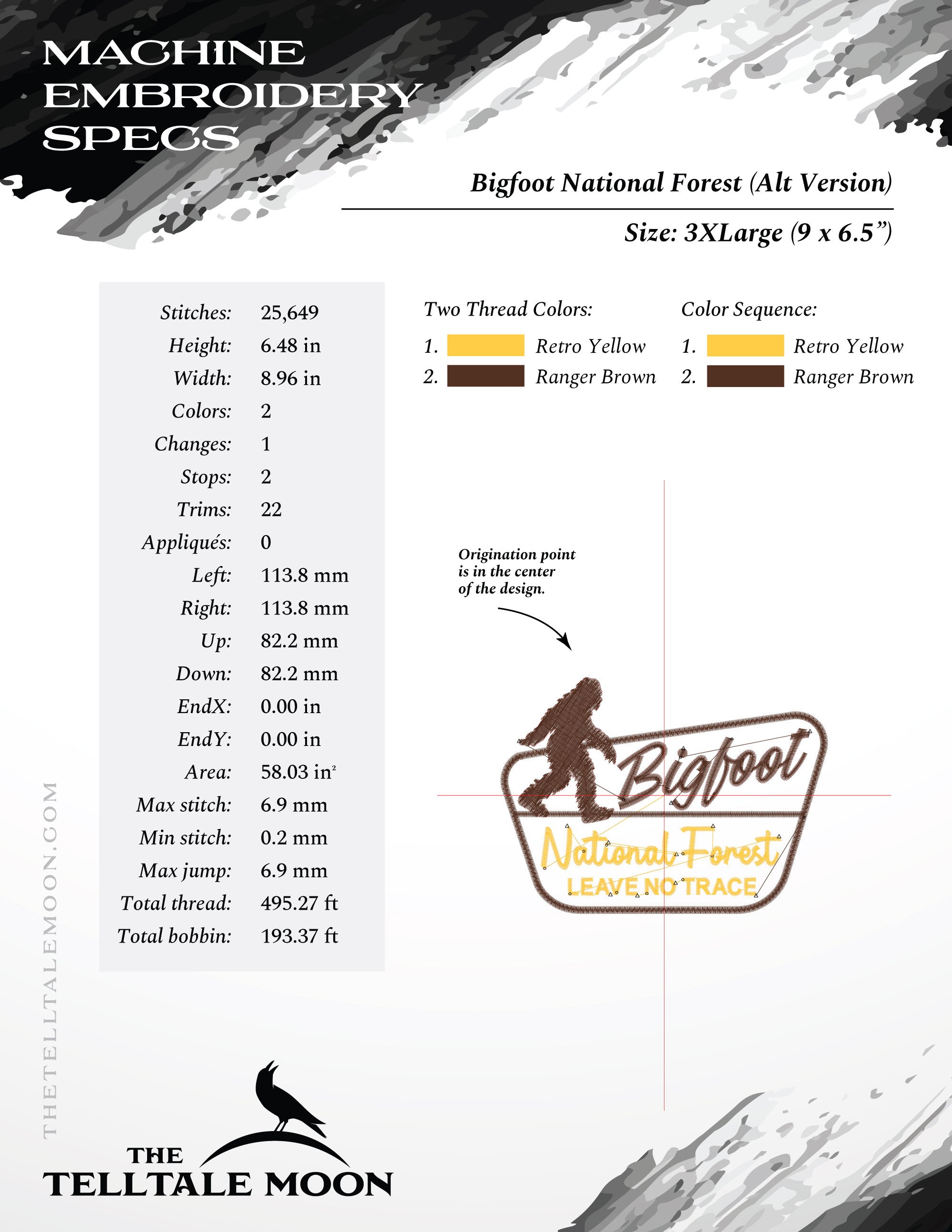 Embroidery: Bigfoot National Park - With and Without Fill - Several Sizes From 4 Inches