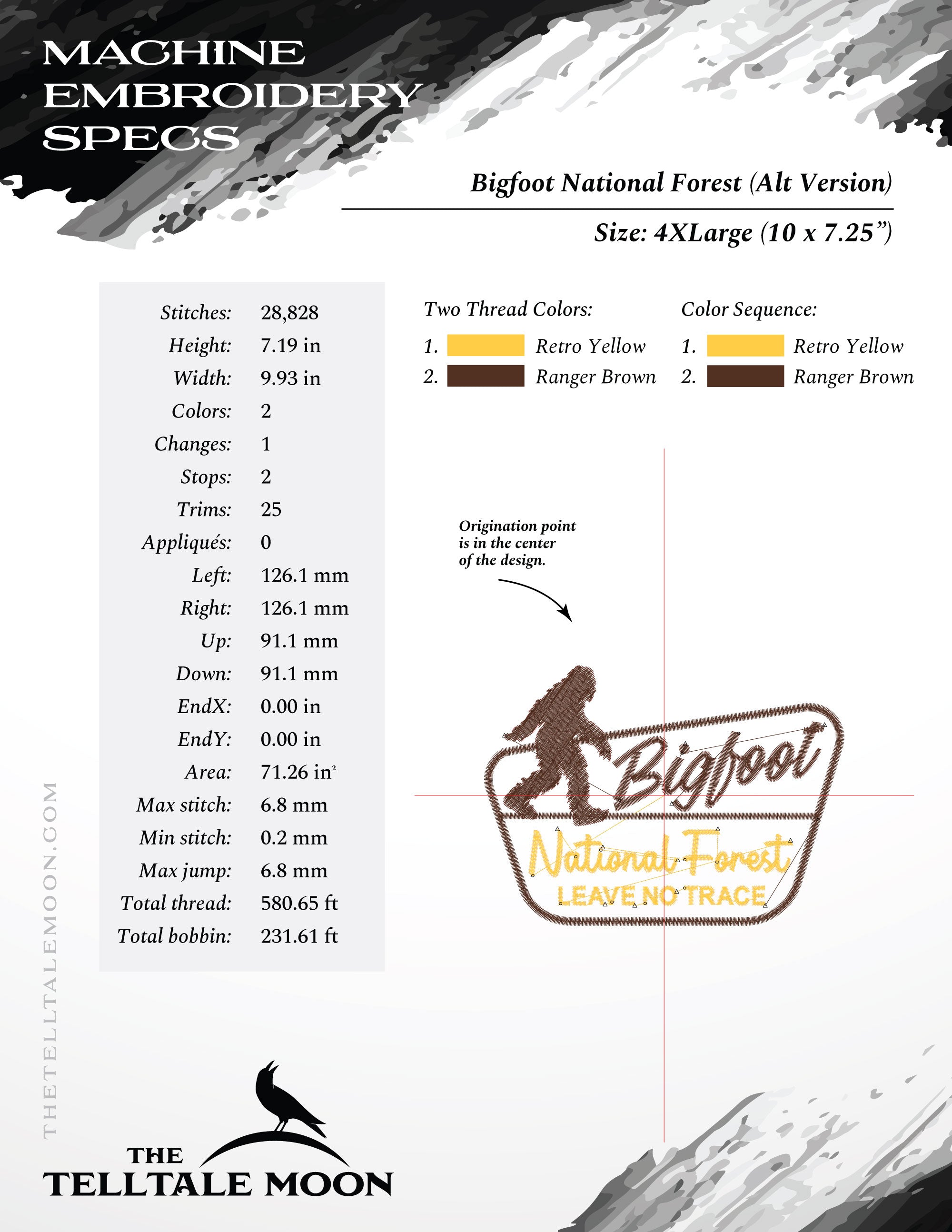 Embroidery: Bigfoot National Park - With and Without Fill - Several Sizes From 4 Inches