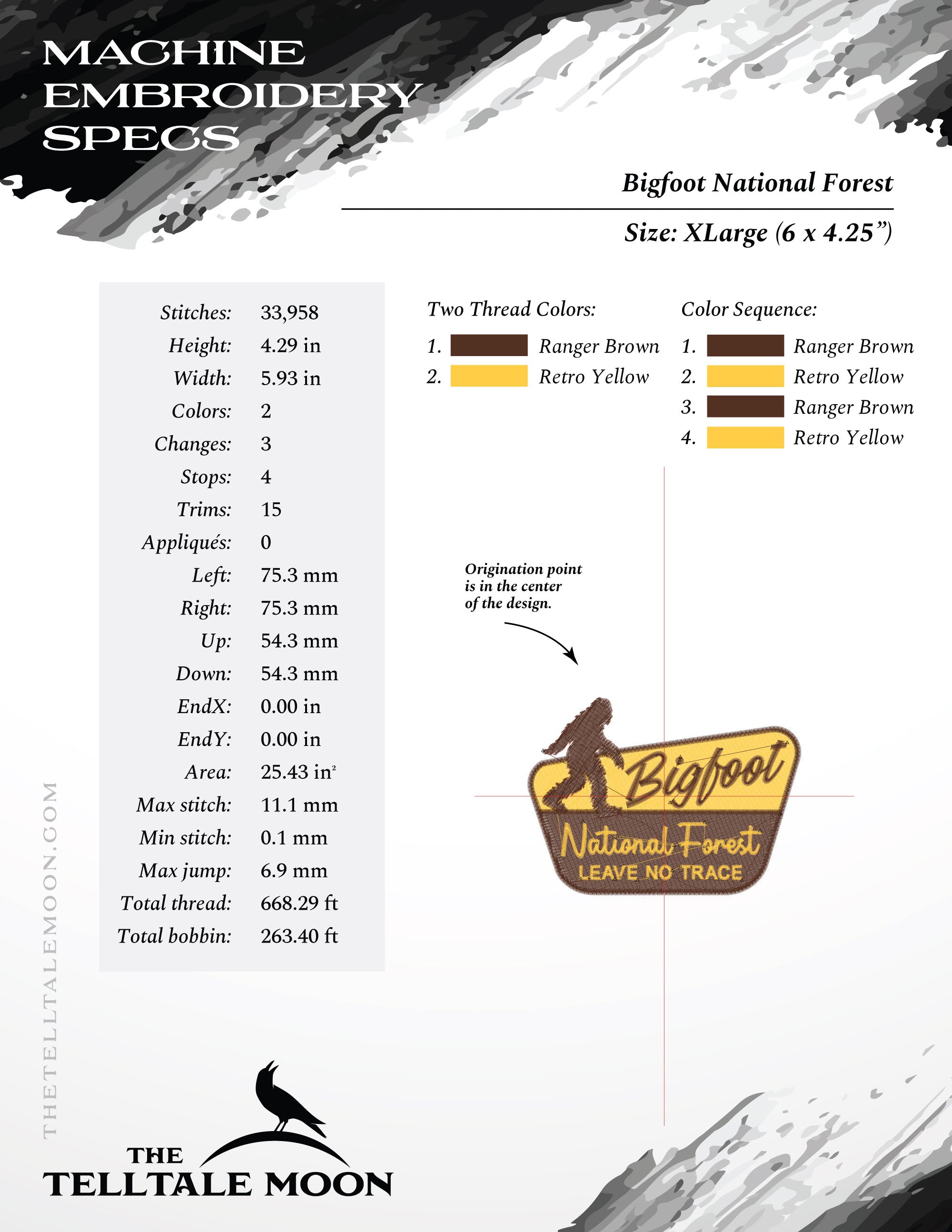 Embroidery: Bigfoot National Park - With and Without Fill - Several Sizes From 4 Inches