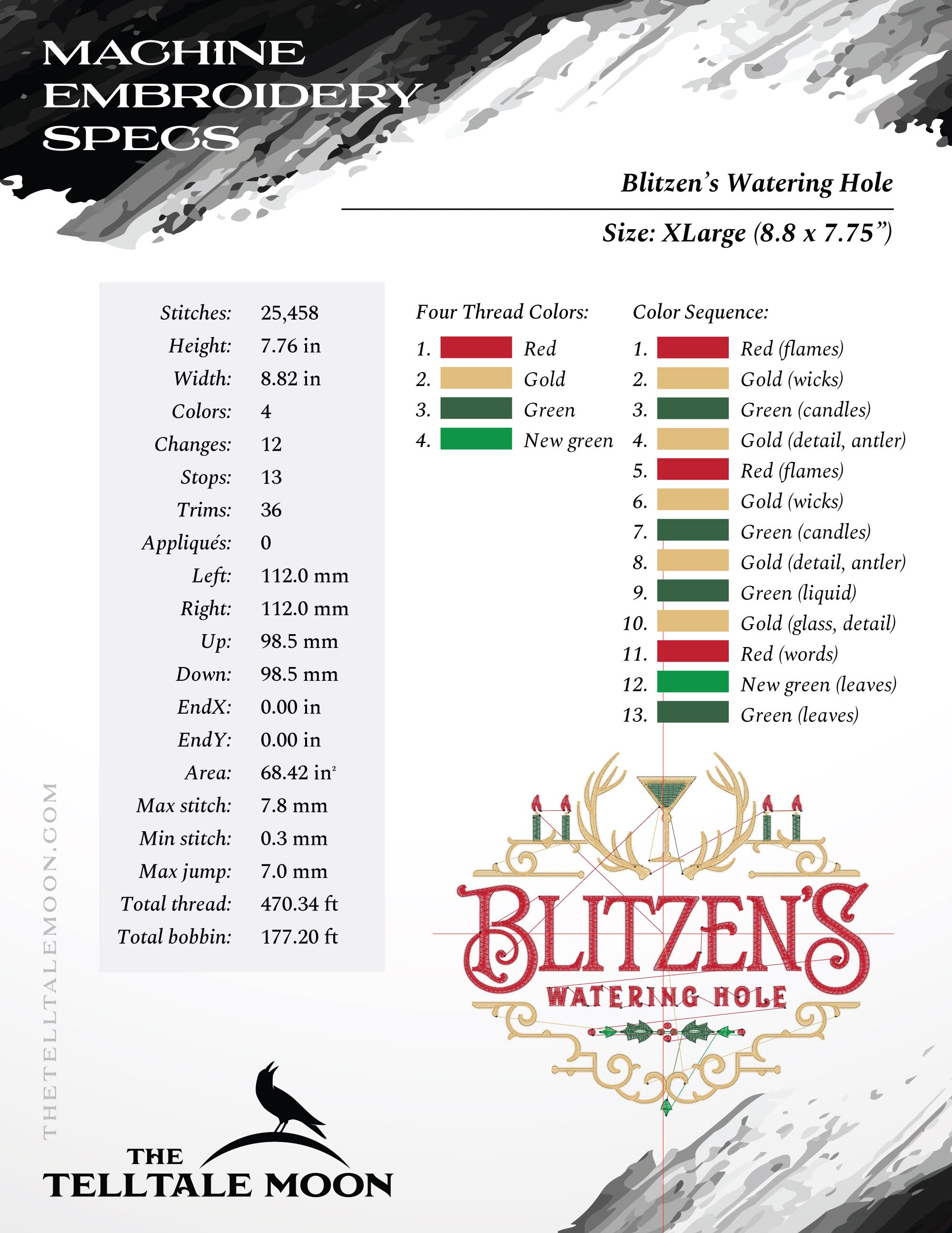 Embroidery: "Blitzen's Watering Hole" - 5 Sizes Between 5 and 9 Inches