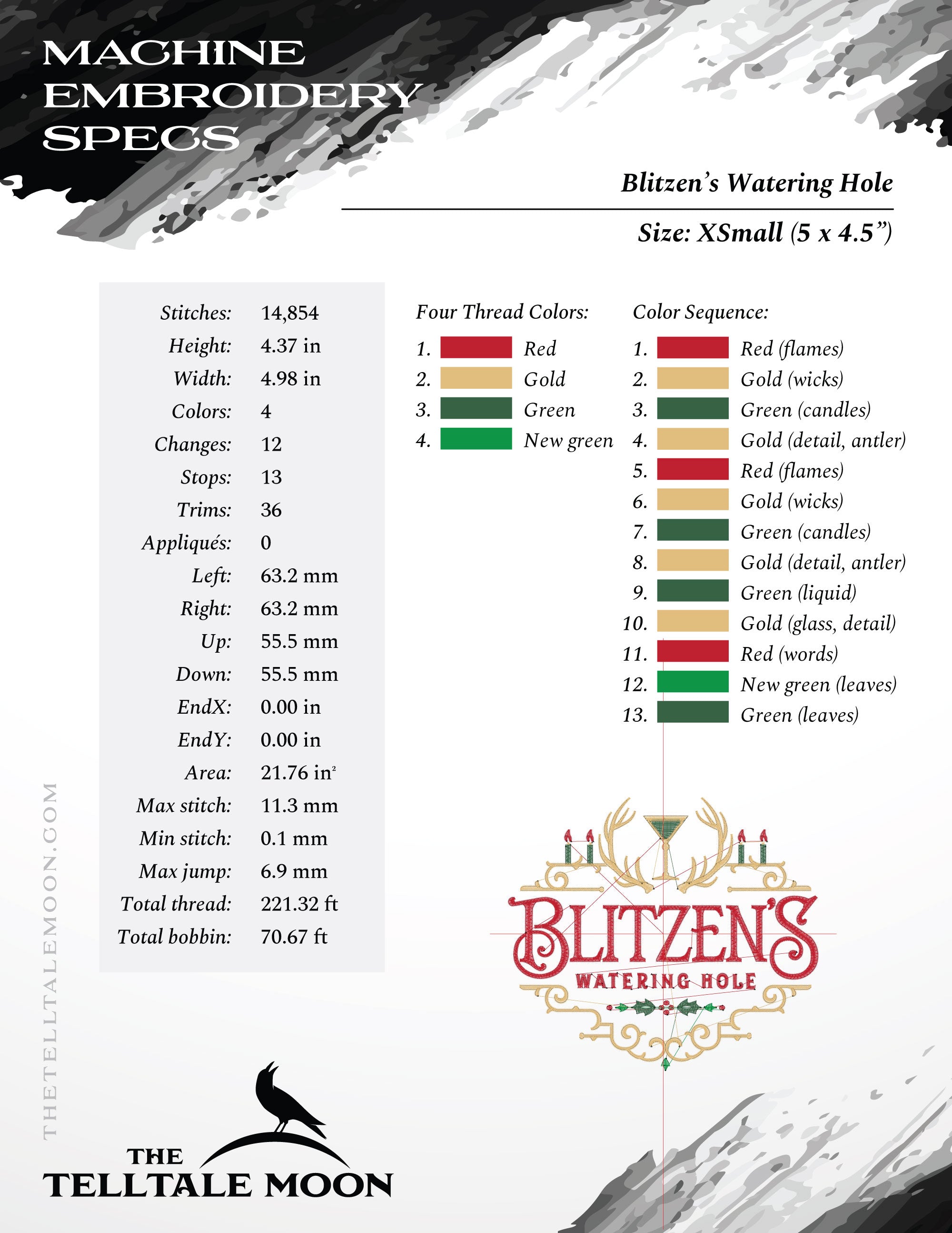 Embroidery: "Blitzen's Watering Hole" - 5 Sizes Between 5 and 9 Inches