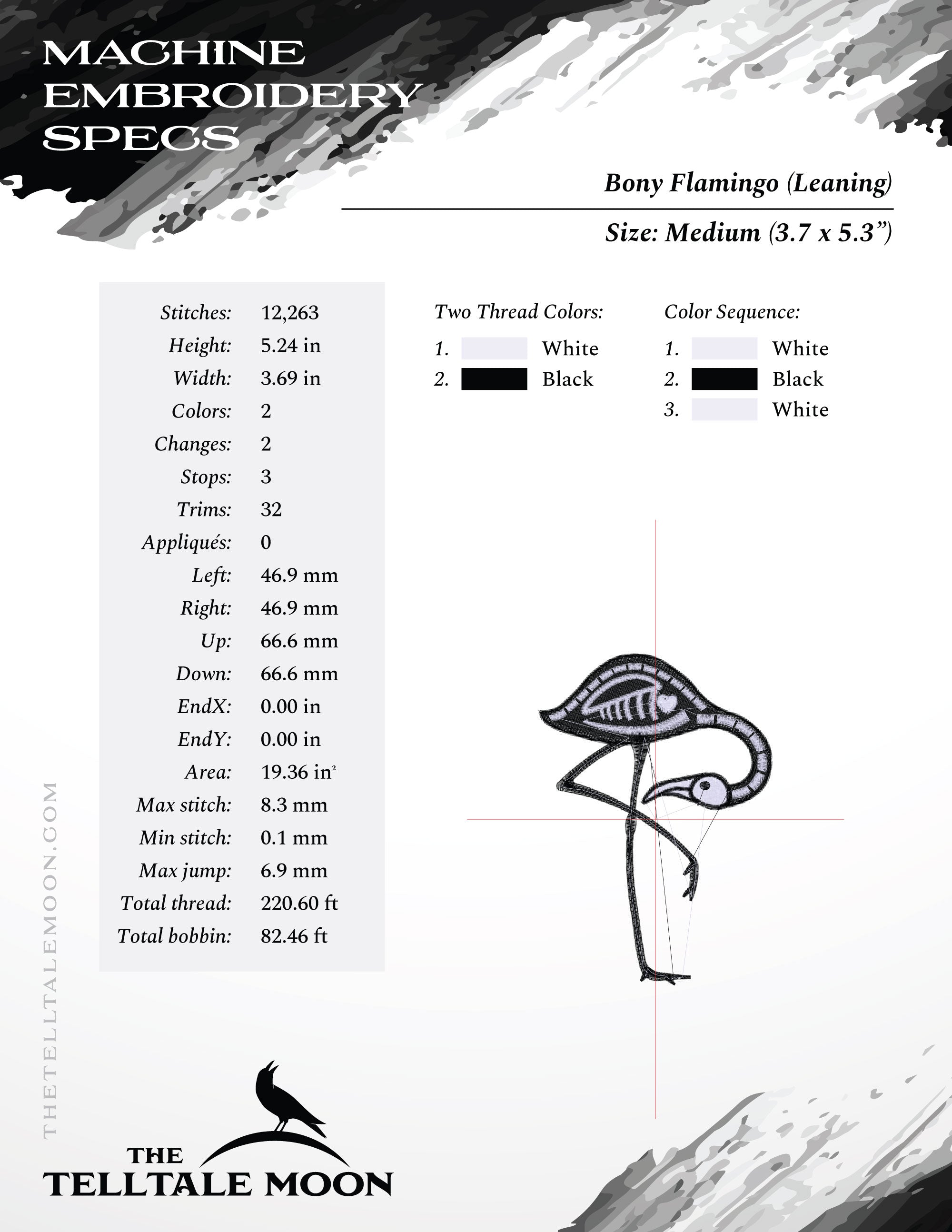 Embroidery: Flamingo Skeletons - Set Includes Individual Bird Files and Pair Files - 7 and 7 Inches Tall)