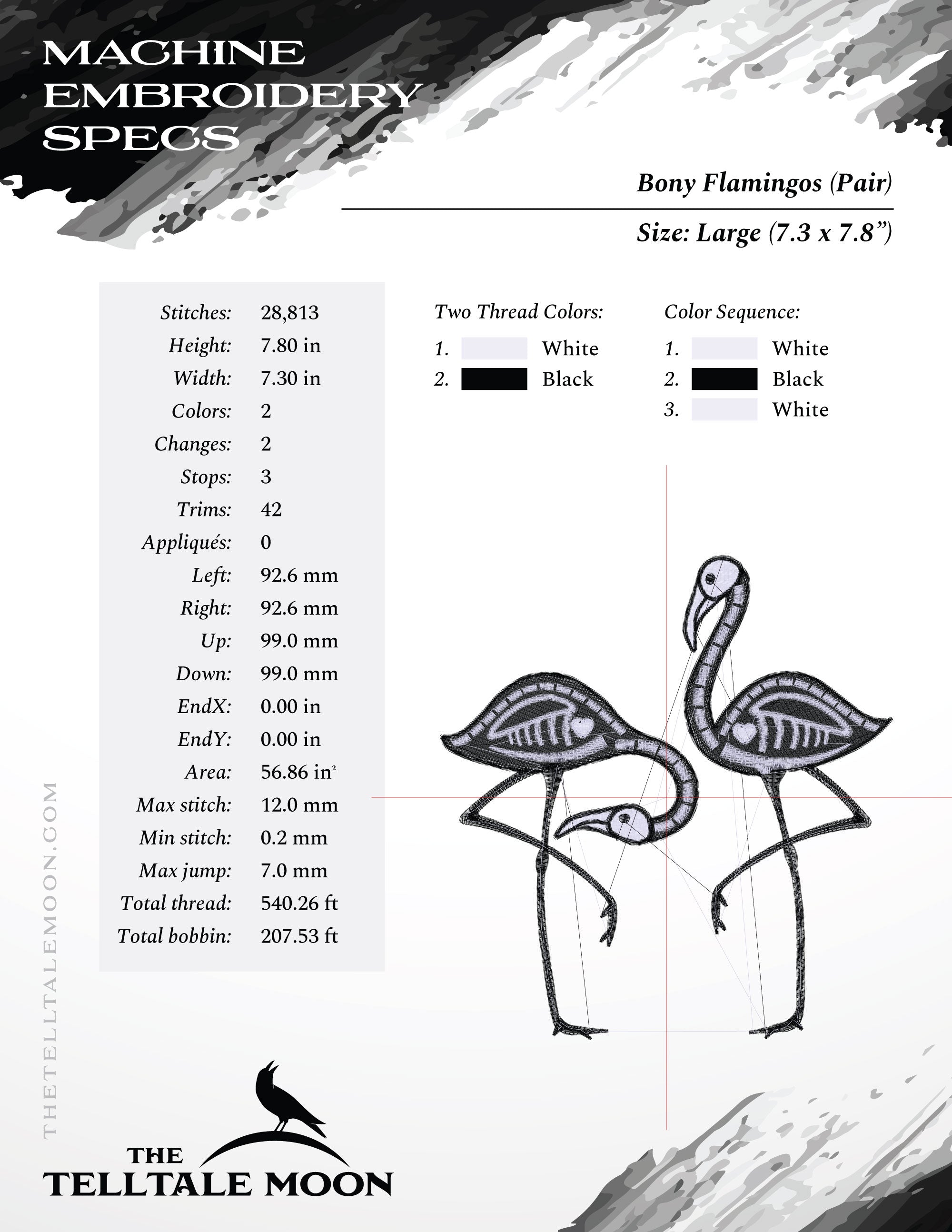 Embroidery: Flamingo Skeletons - Set Includes Individual Bird Files and Pair Files - 7 and 7 Inches Tall)